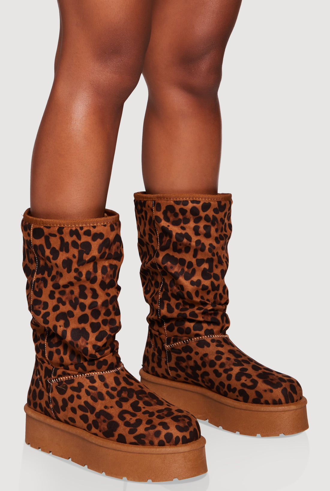 Faux Suede Round Toe Platform Slouch Boots