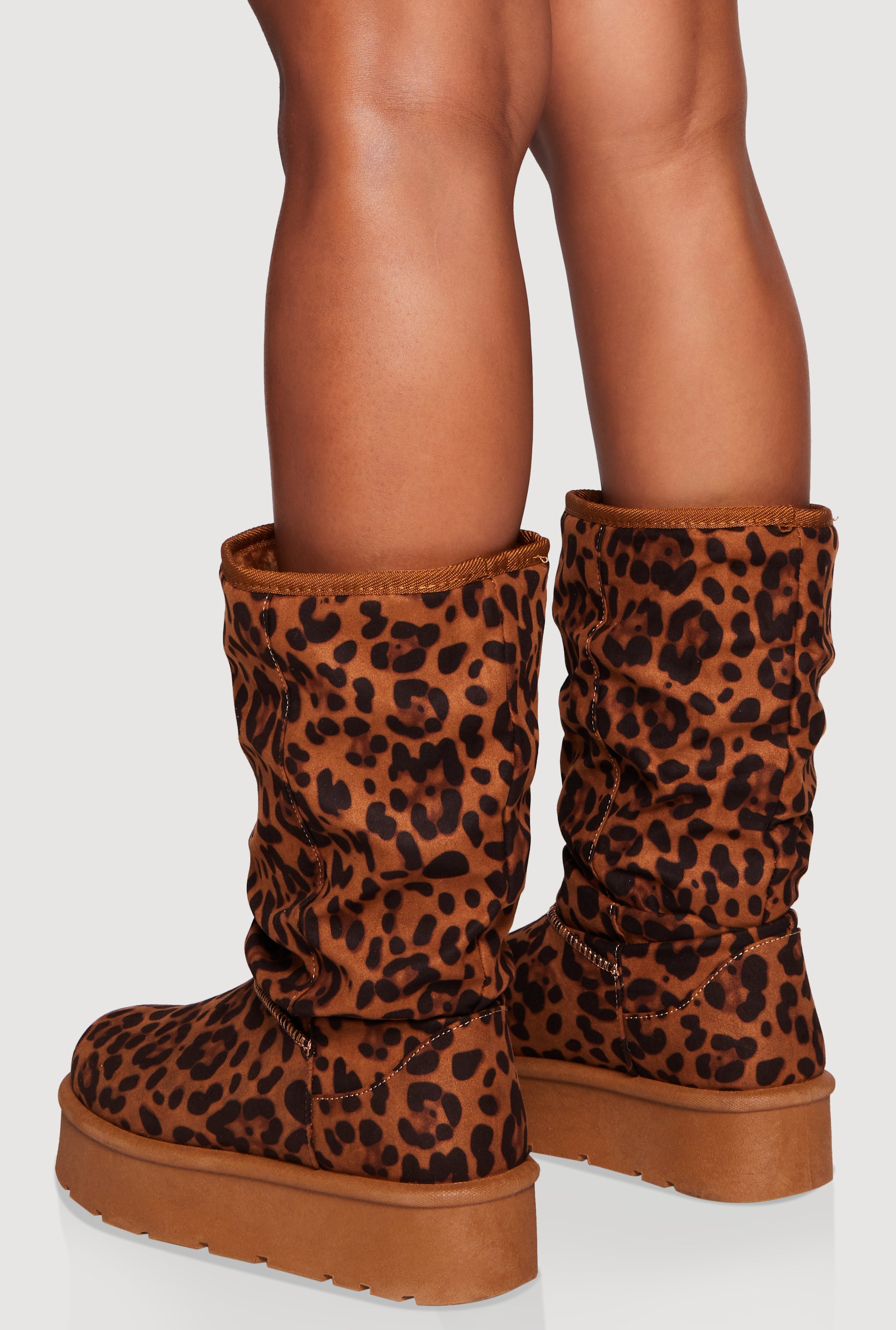 Faux Suede Round Toe Platform Slouch Boots