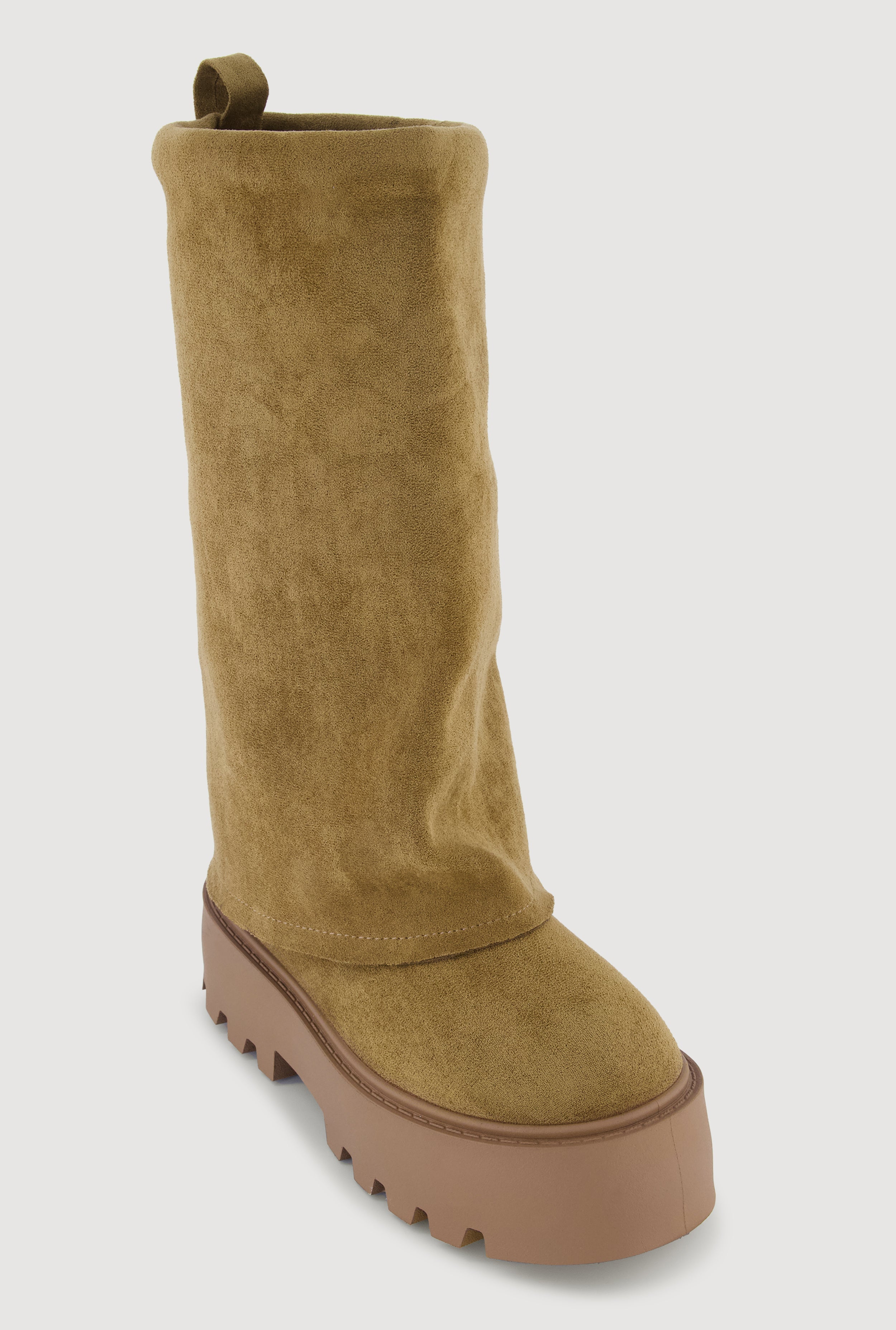 Faux Suede Lug Sole Platform Slouch Boots