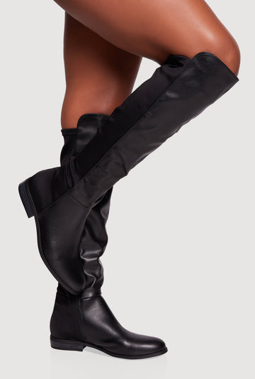 Elastic Back Almond Toe Knee High Boots