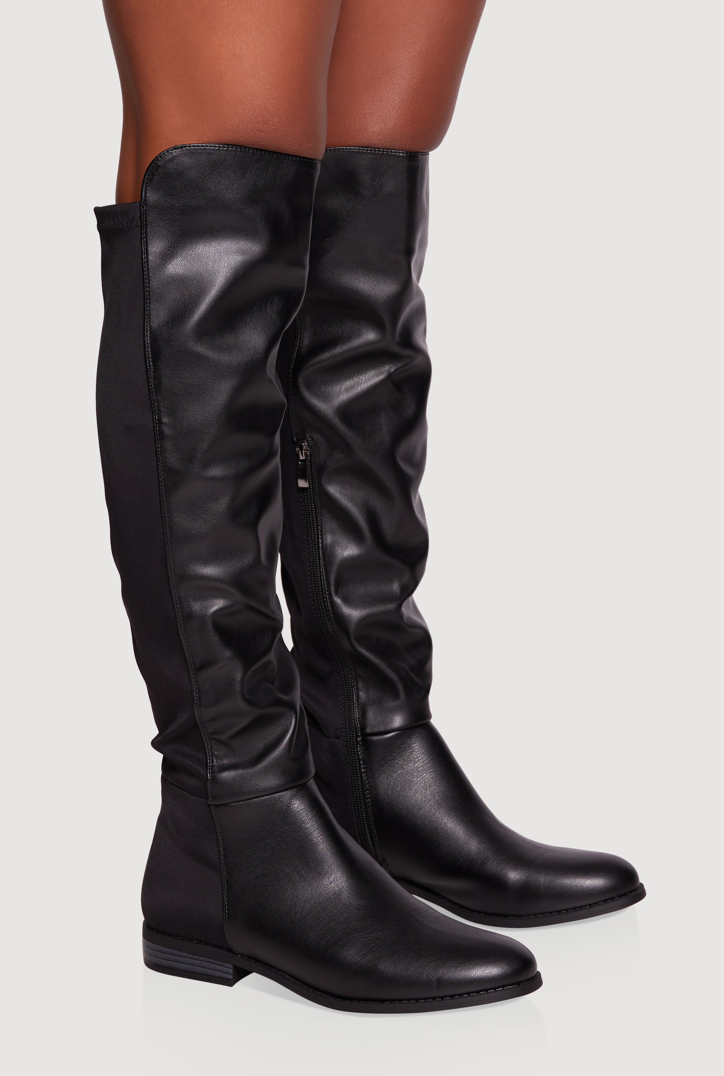 Elastic Back Almond Toe Knee High Boots