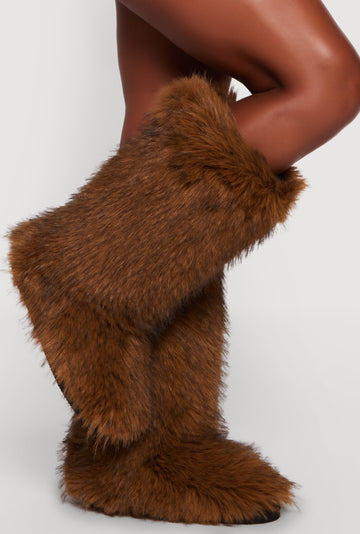 Round Toe Mid Calf Faux Fur Boots