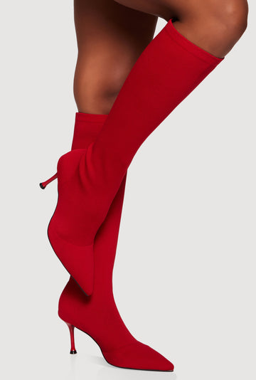 Trendy Pointed Toe Spool Heel Sock Boots