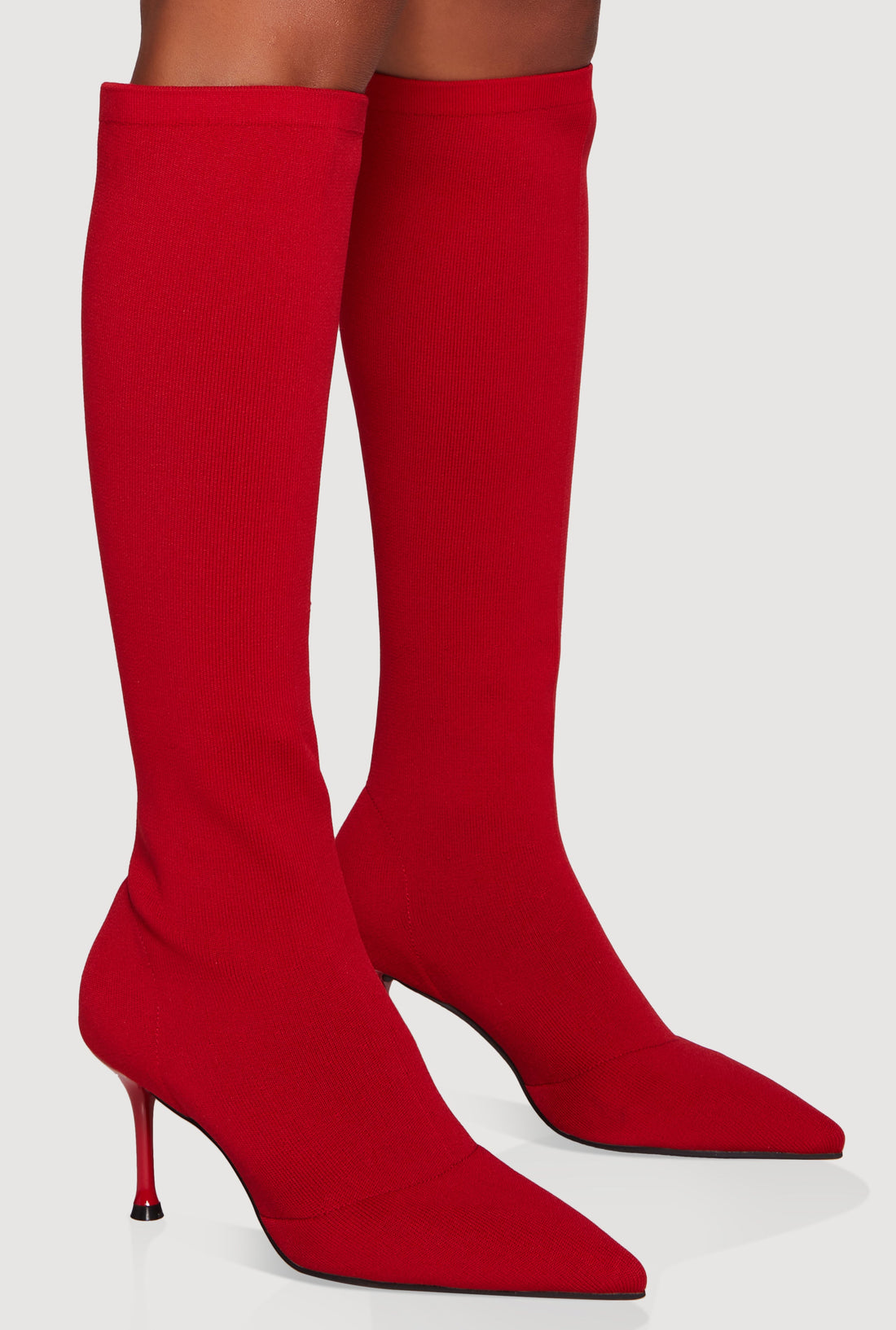 Trendy Pointed Toe Spool Heel Sock Boots