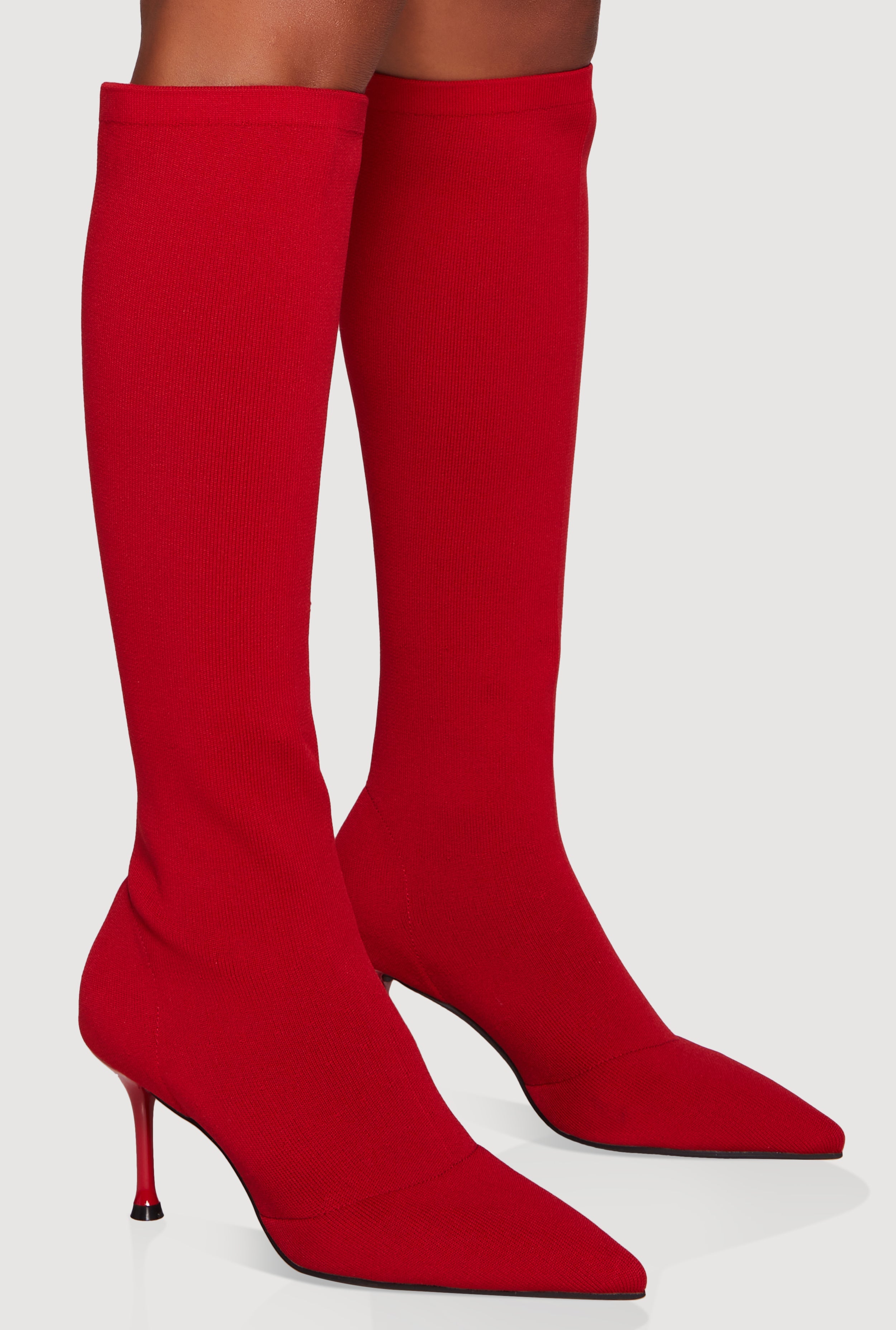 Trendy Pointed Toe Spool Heel Sock Boots
