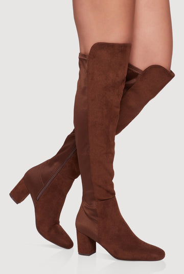 Over The Knee Almond Toe Block Heel Boots