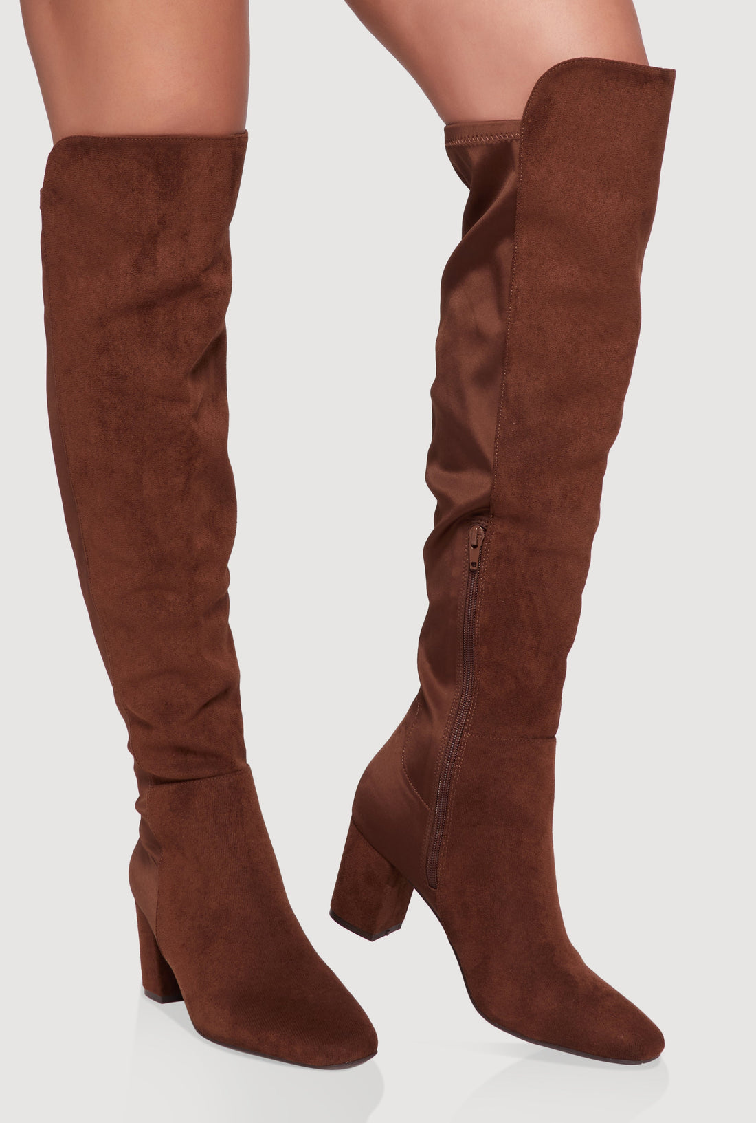 Over The Knee Almond Toe Block Heel Boots