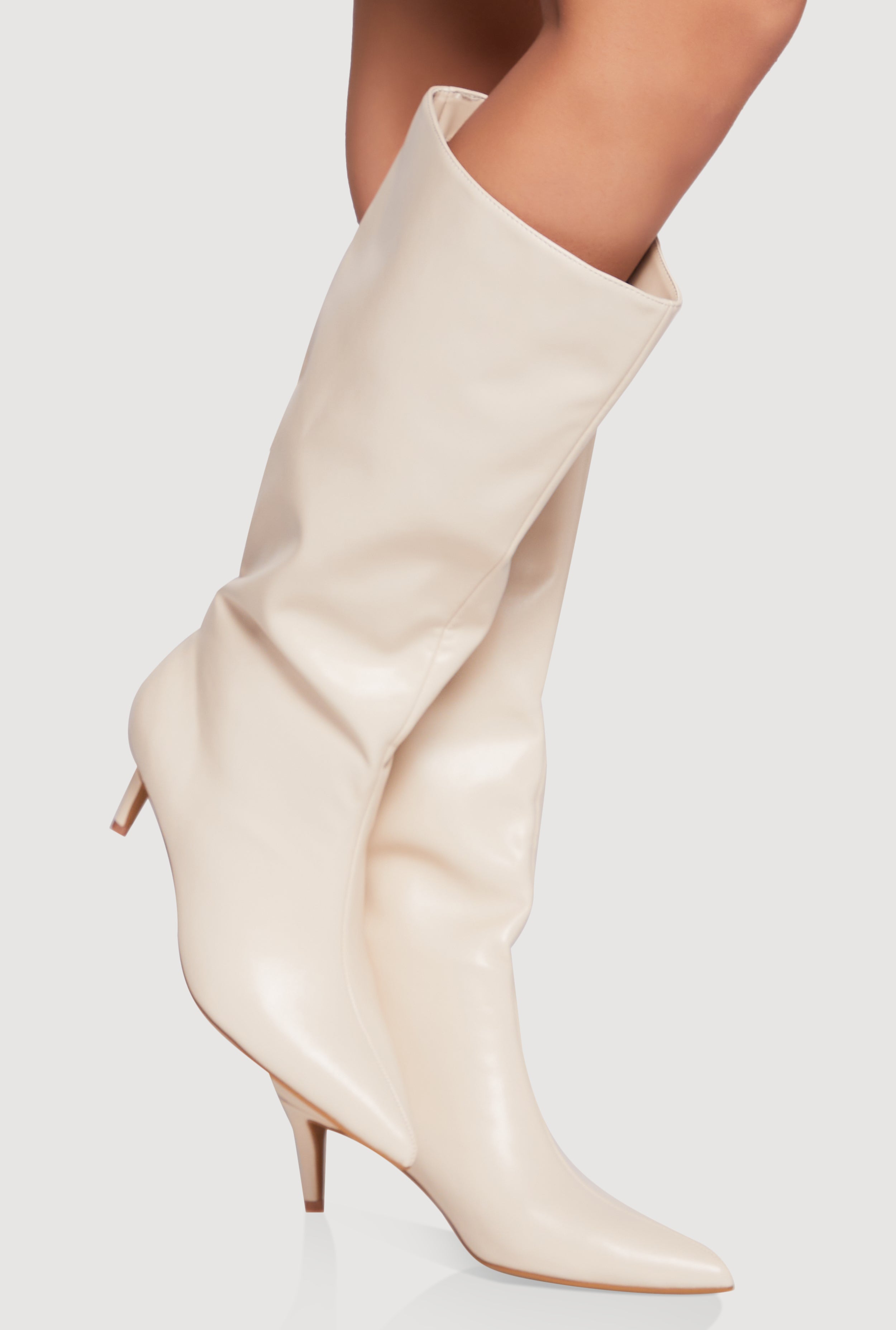 Slouchy Pointed Toe Kitten Heel Boots