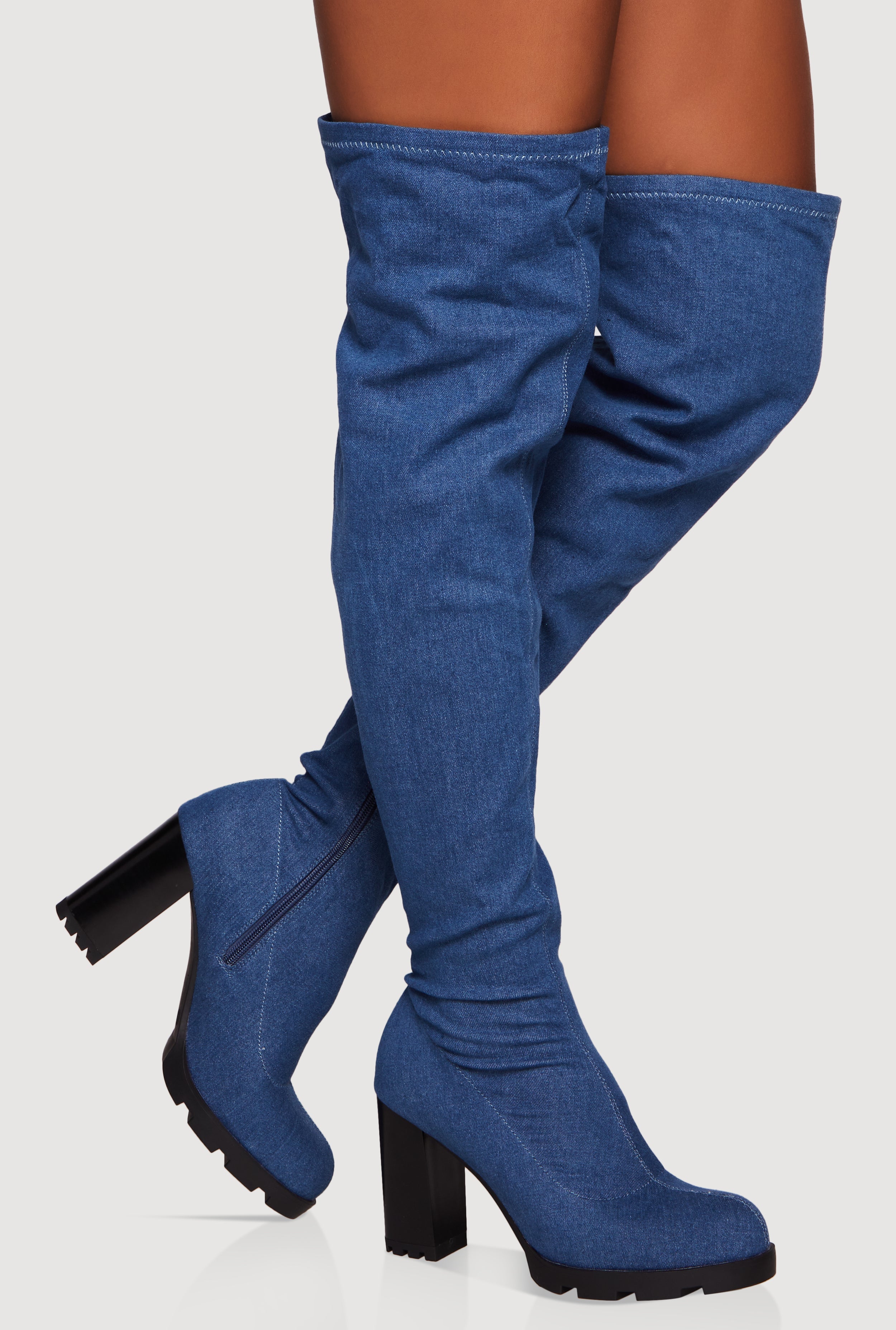 Chunky Block Heel Over The Knee Boots