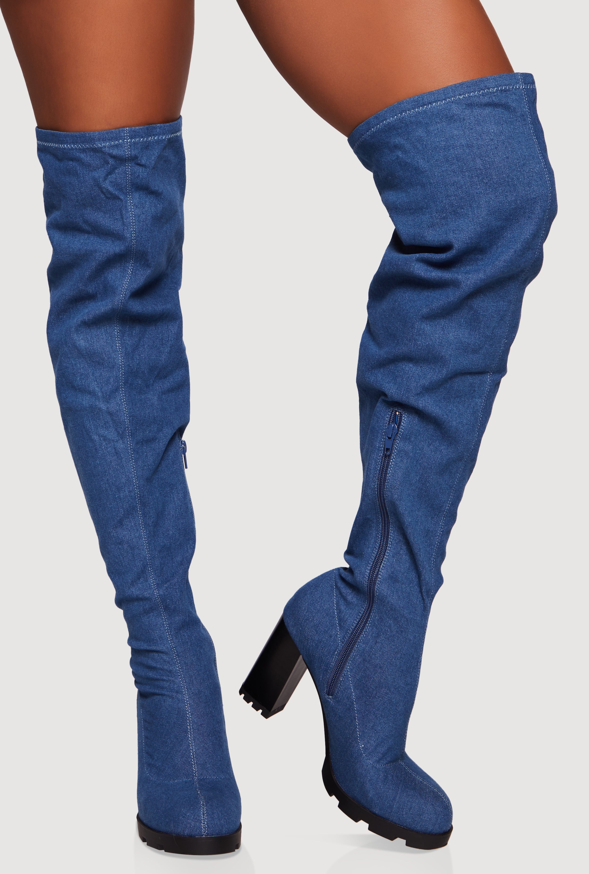 Chunky Block Heel Over The Knee Boots