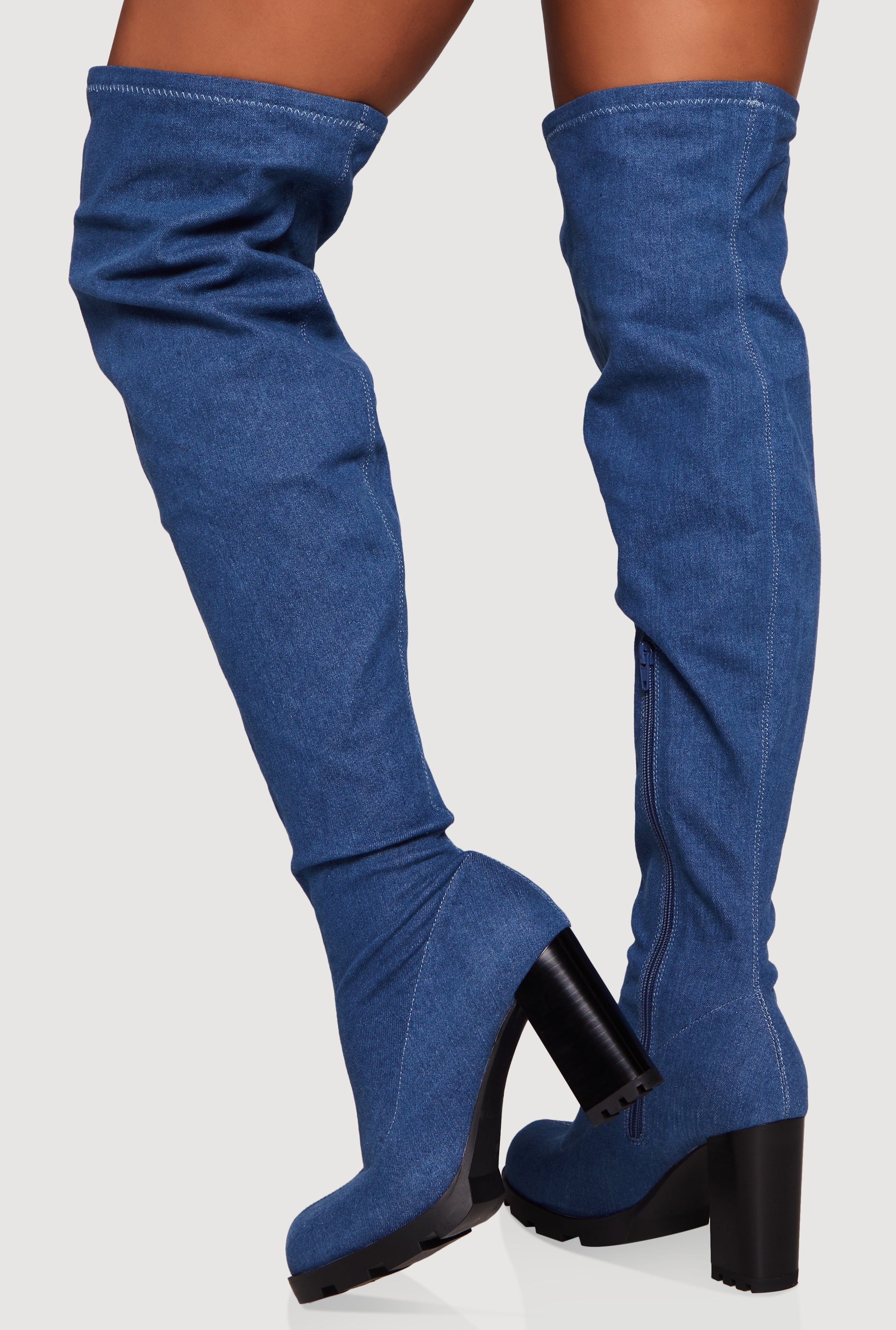 Chunky Block Heel Over The Knee Boots