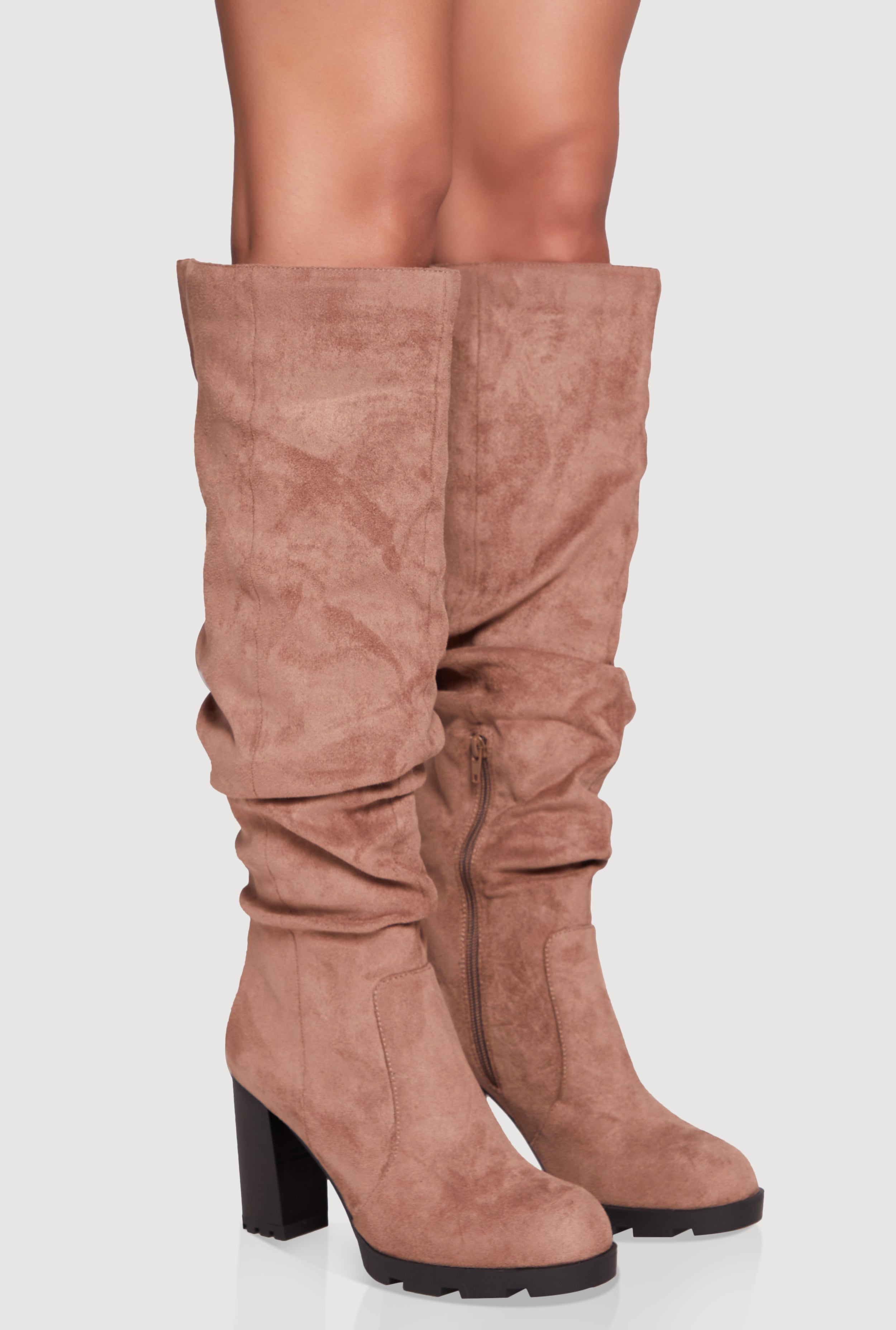 Knee High Round Toe Block Heel Slouch Boots