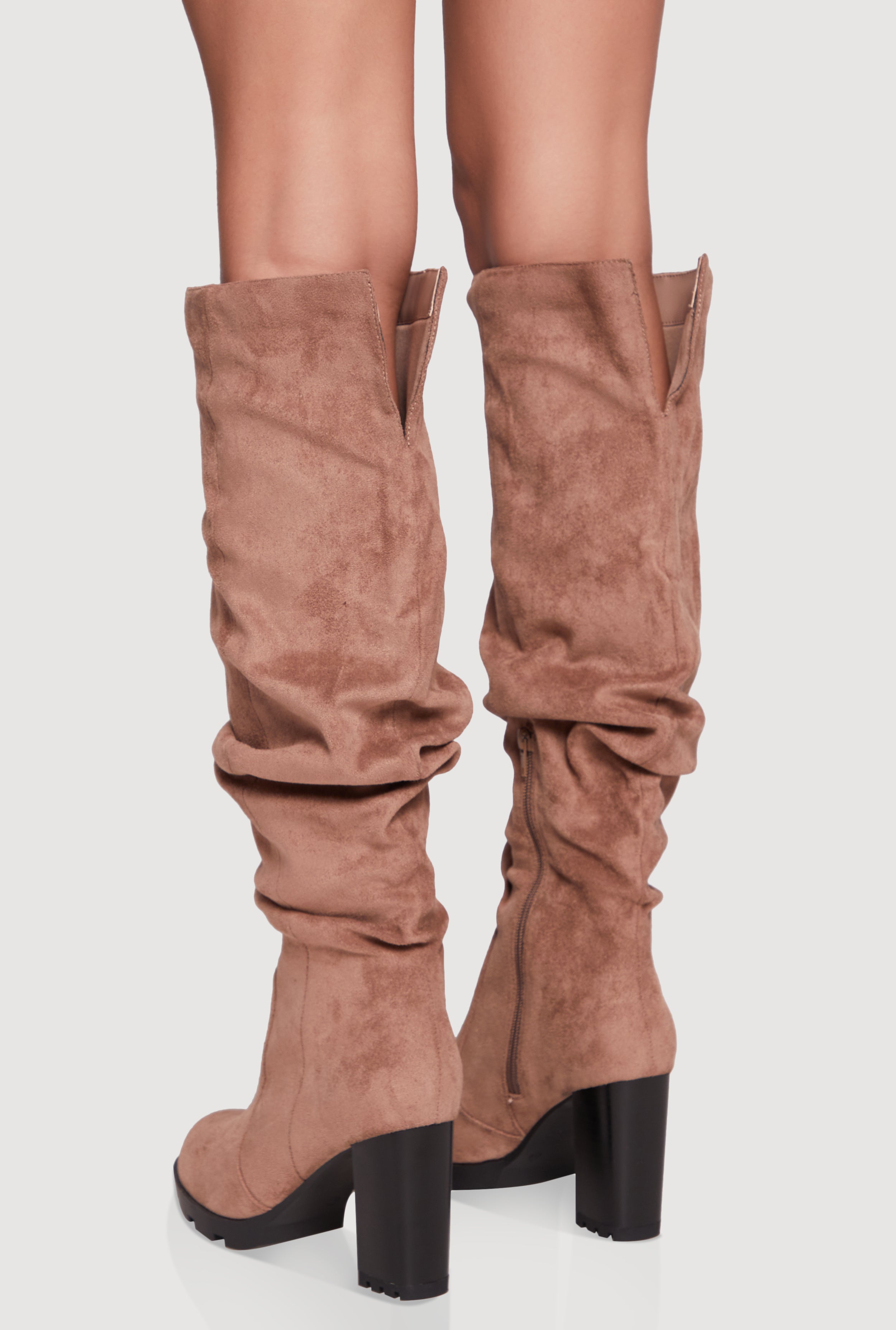 Knee High Round Toe Block Heel Slouch Boots