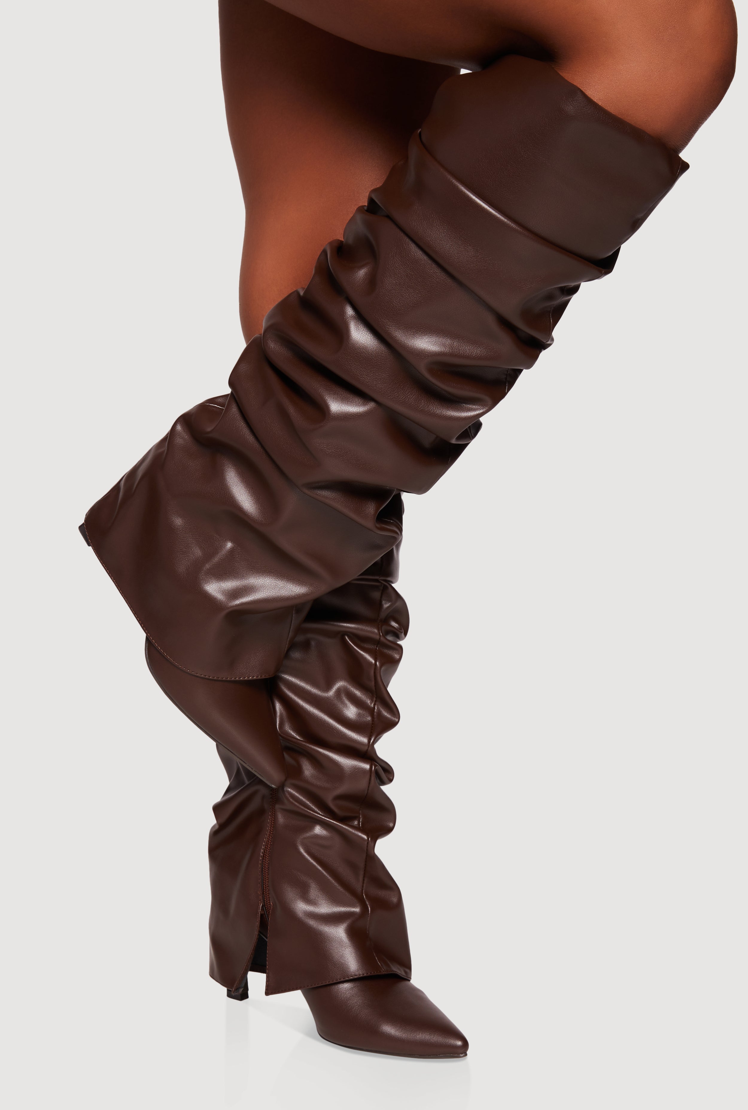 Fold Over Knee High Pointy Toe Slouch Boots