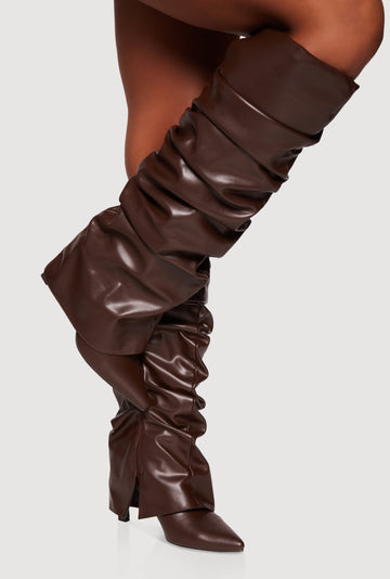 Fold Over Knee High Pointy Toe Slouch Boots