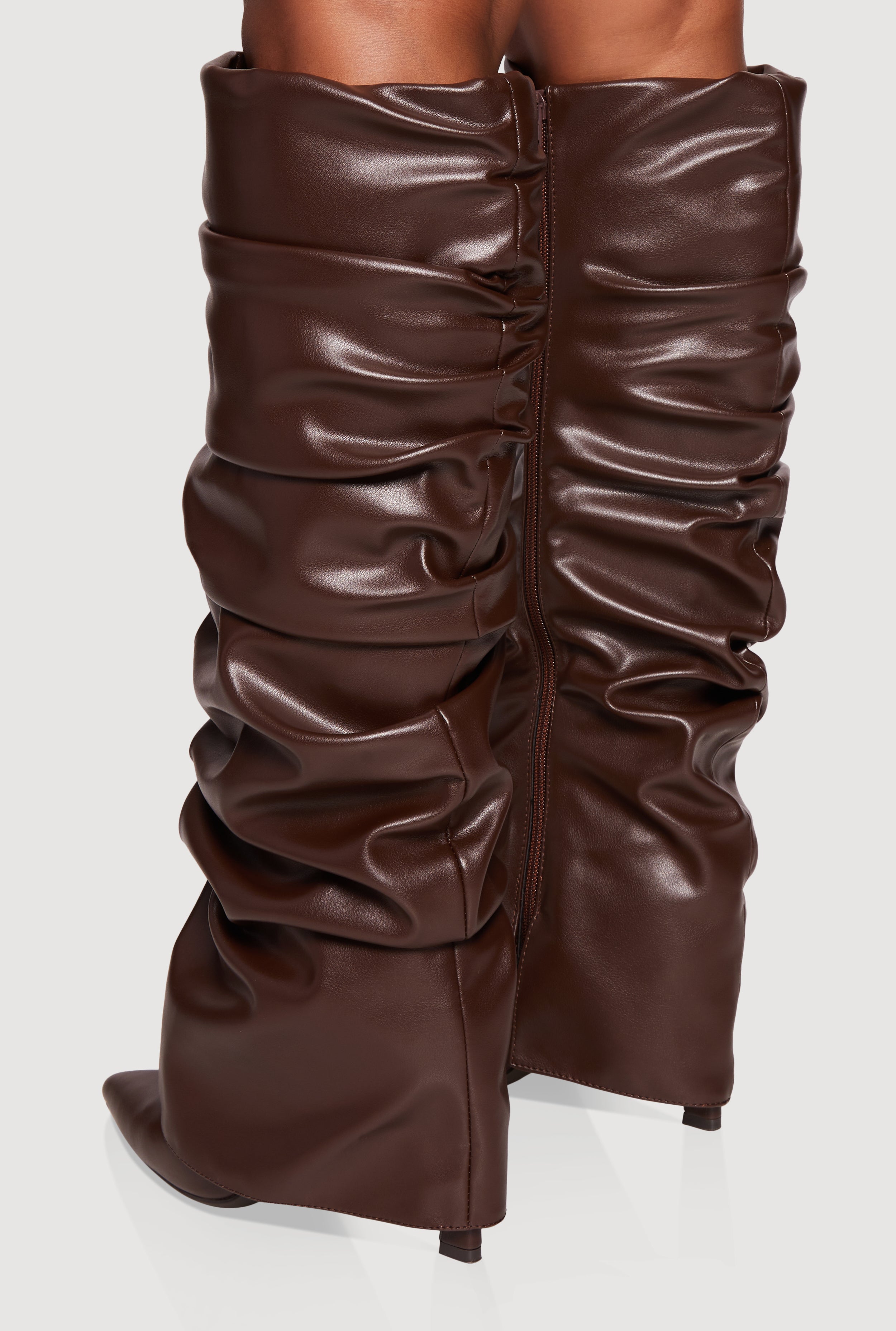 Fold Over Knee High Pointy Toe Slouch Boots