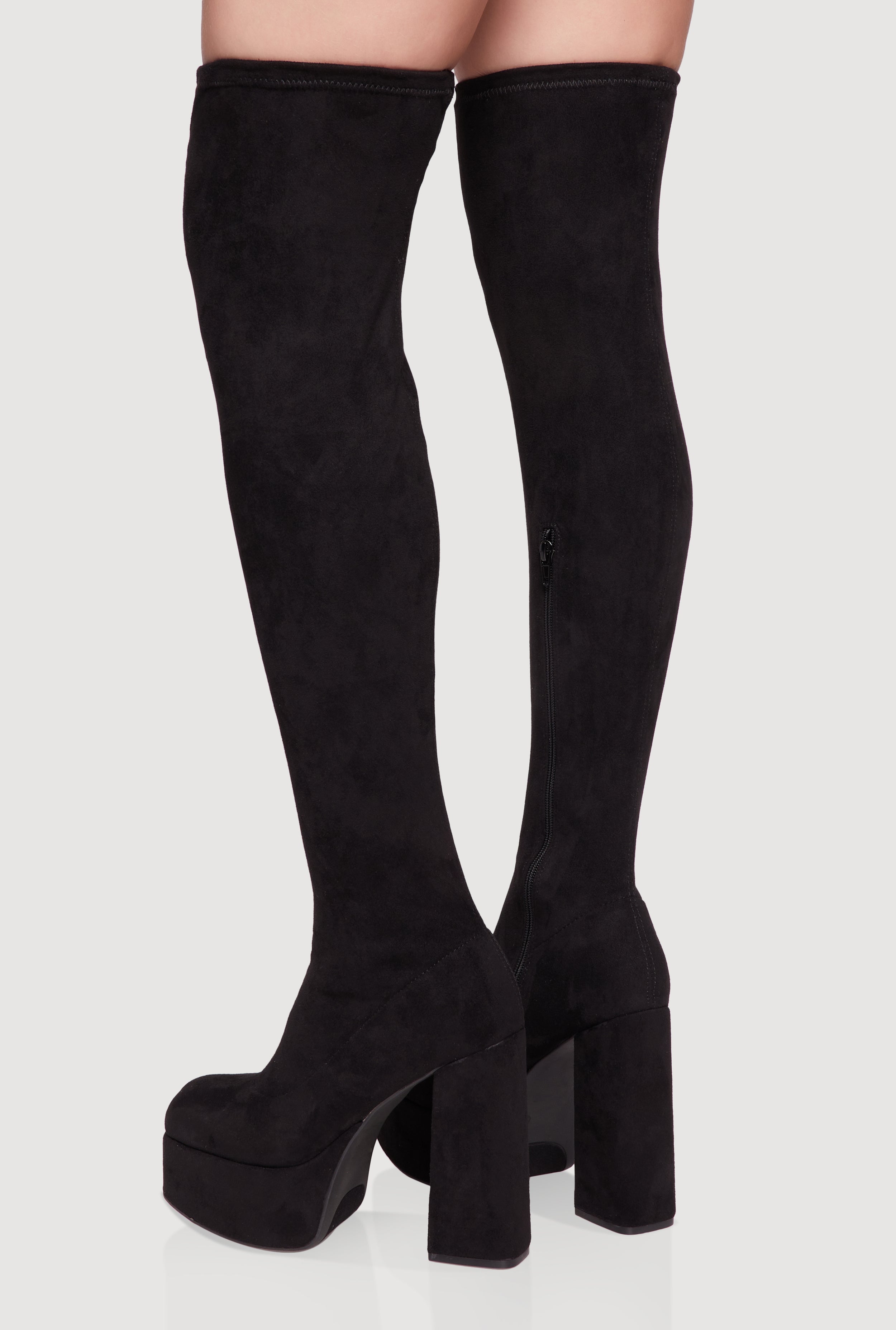 Platform Block Heel Over the Knee Boots