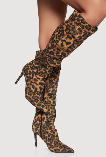 Knee High Stiletto Boots with Cargo Pockets