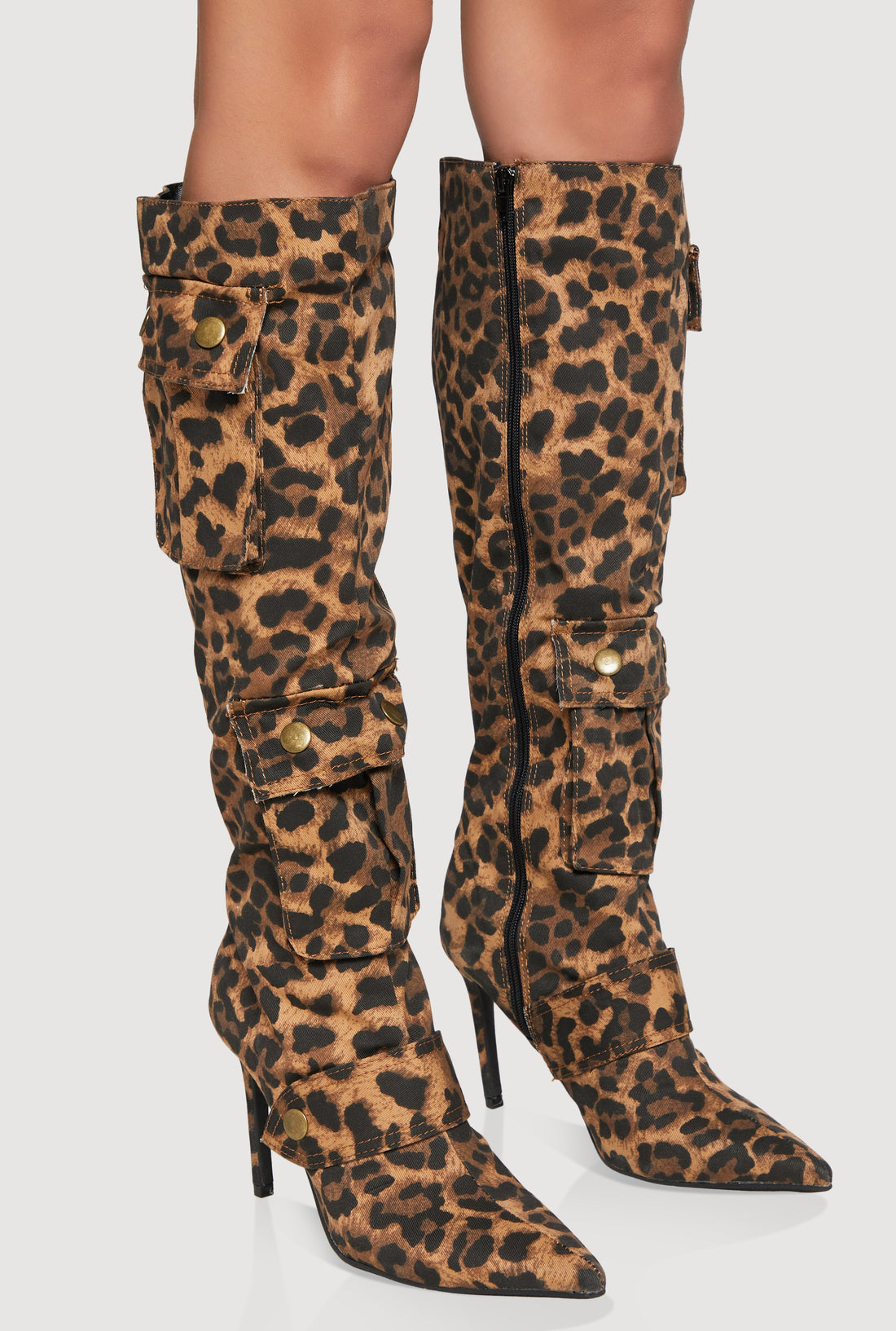 Knee High Stiletto Boots with Cargo Pockets