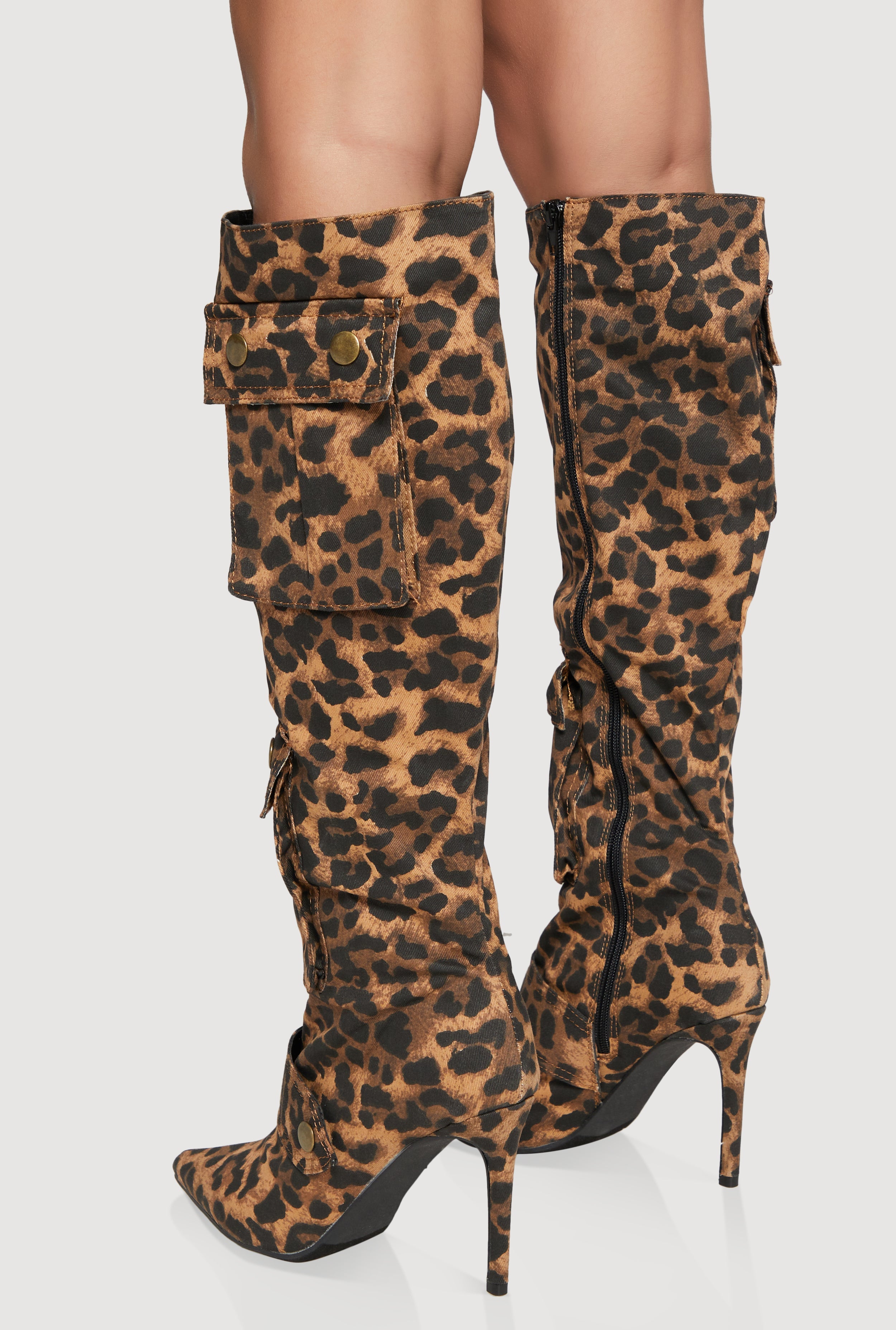 Knee High Stiletto Boots with Cargo Pockets