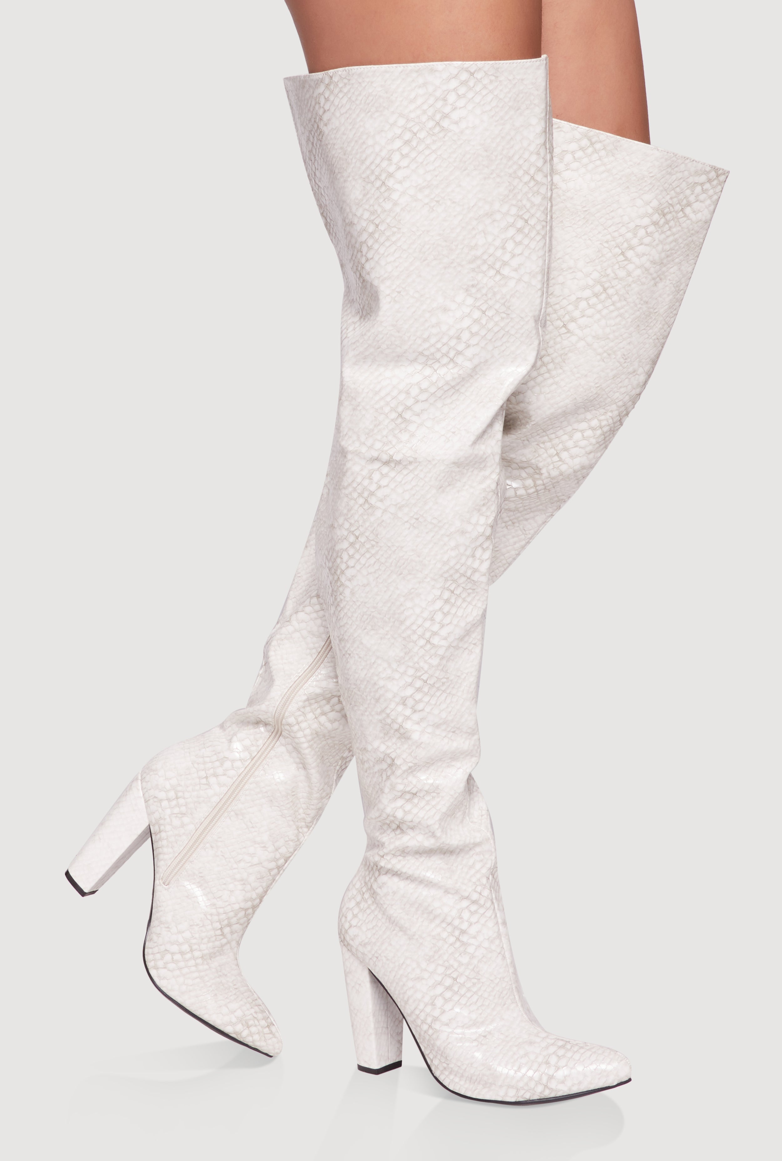 Thigh High Pointed Toe Block Heel Boots