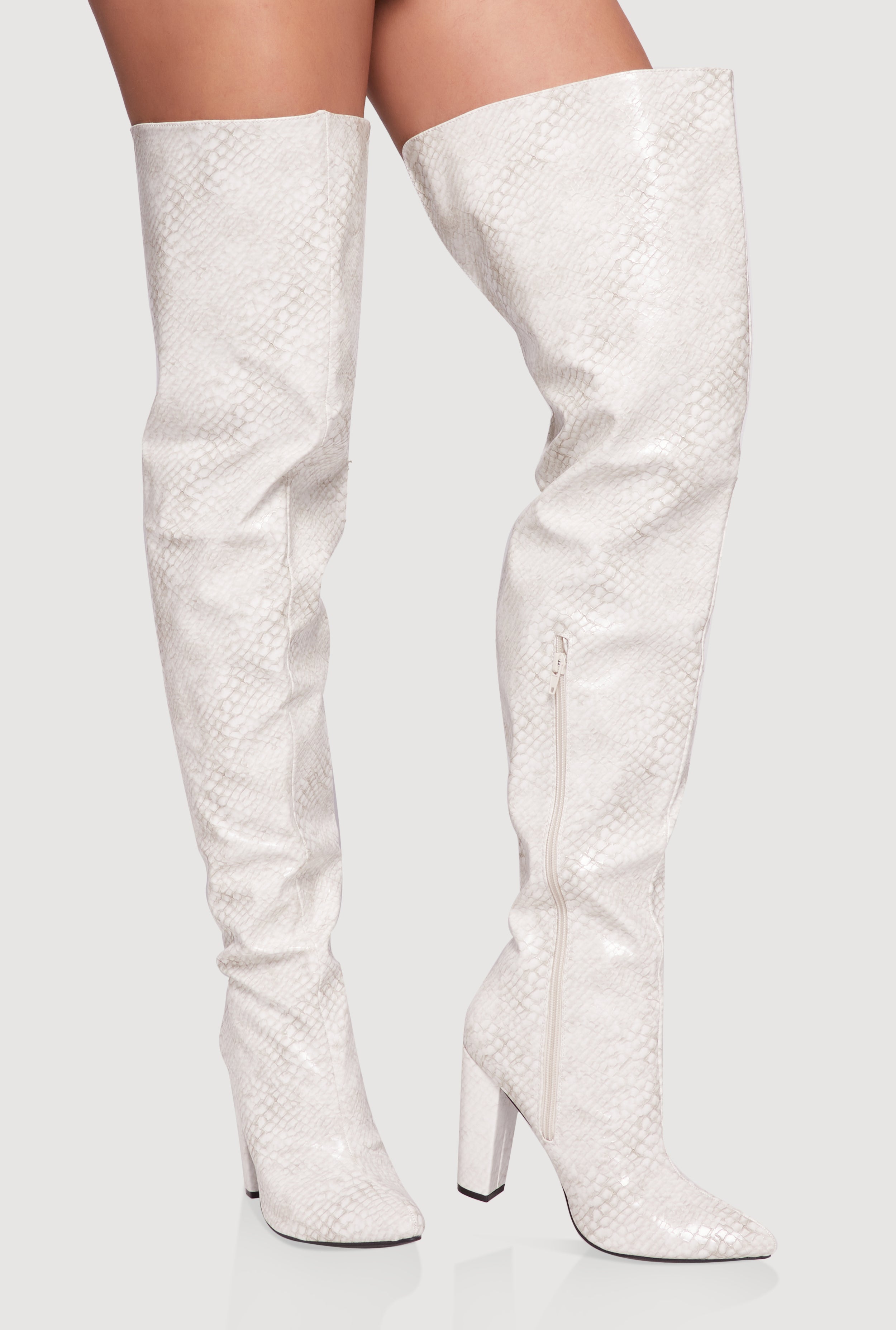 Thigh High Pointed Toe Block Heel Boots