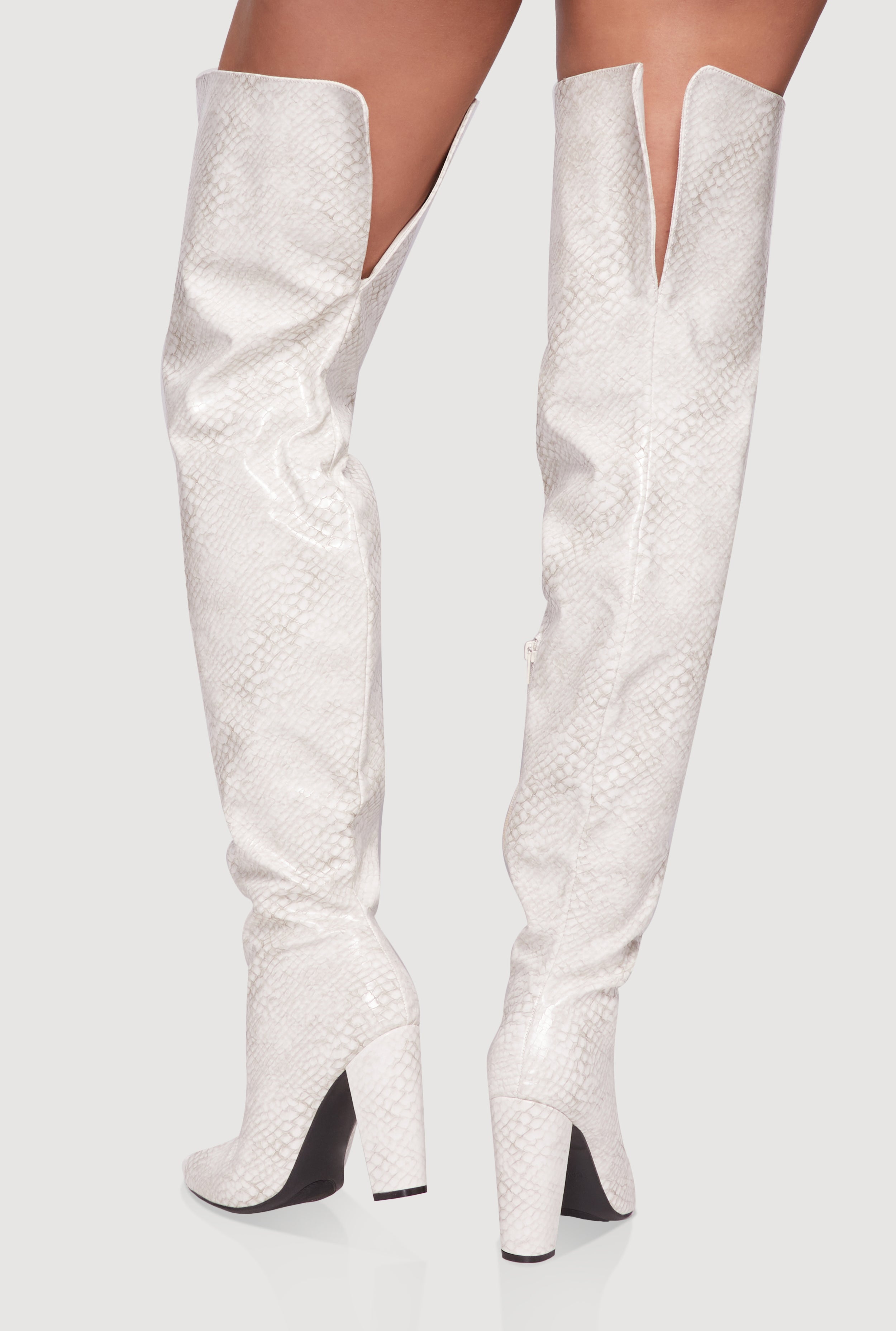 Thigh High Pointed Toe Block Heel Boots