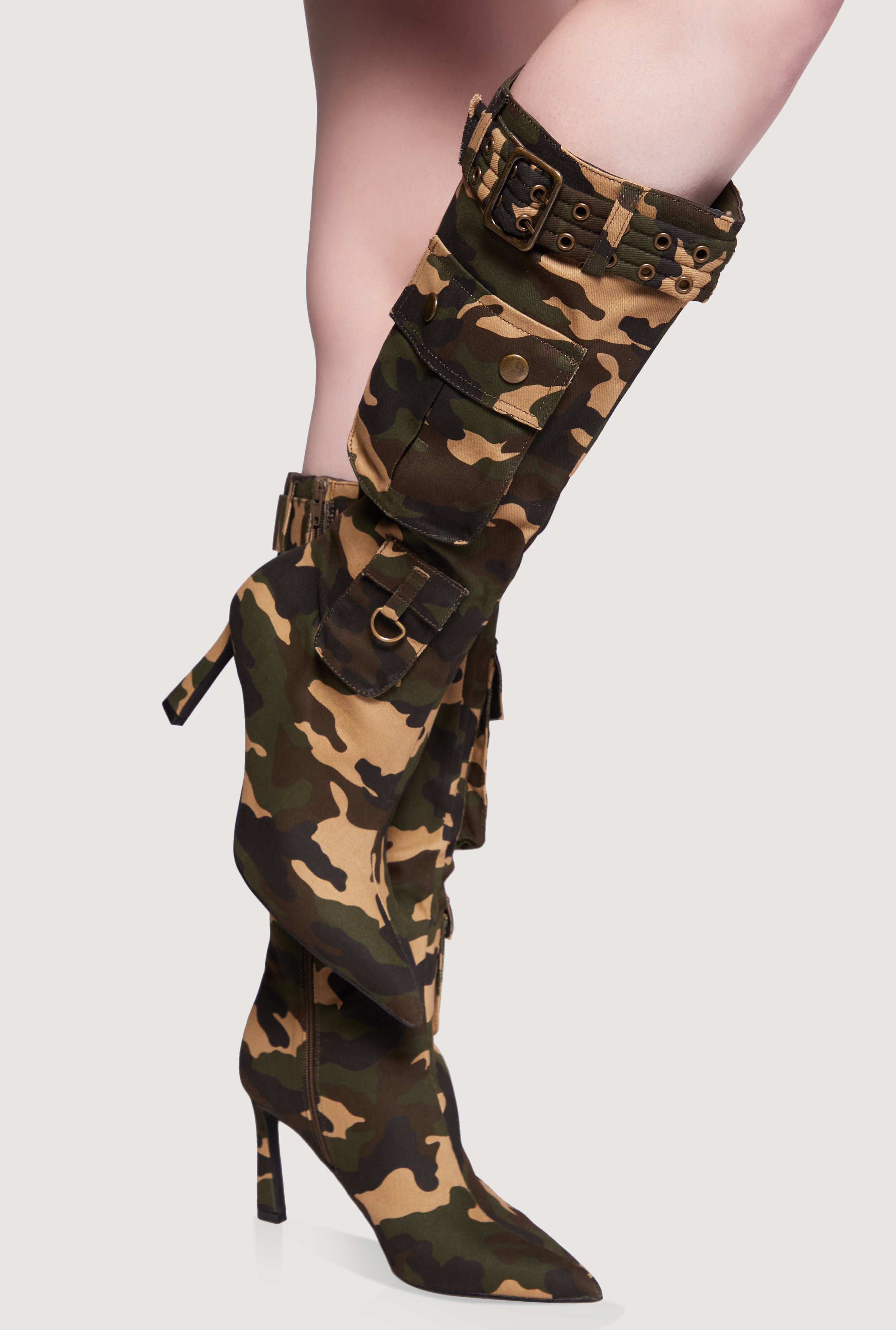 Stiletto Buckle Cargo Mid Calf Boots