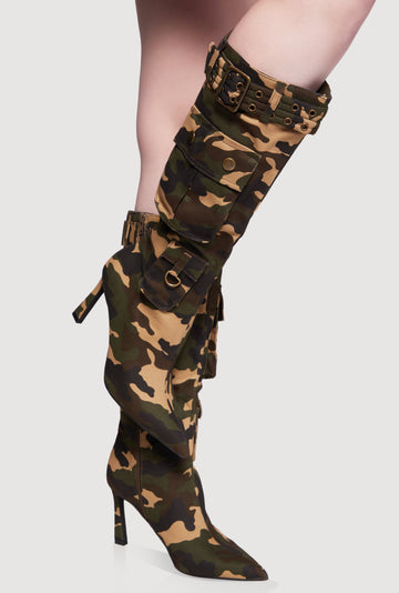 Stiletto Buckle Cargo Mid Calf Boots