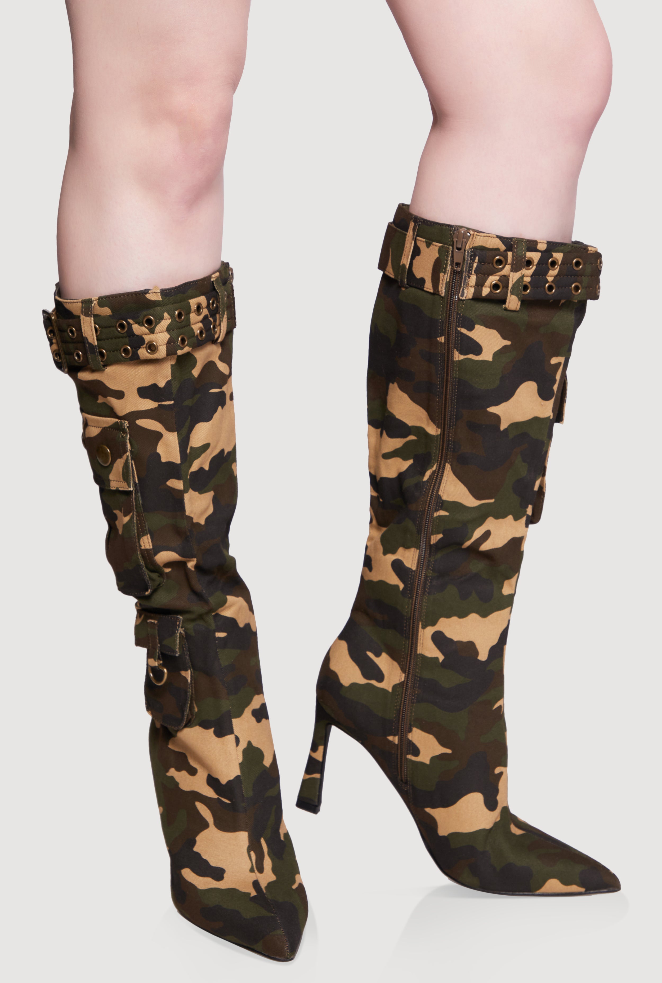 Stiletto Buckle Cargo Mid Calf Boots