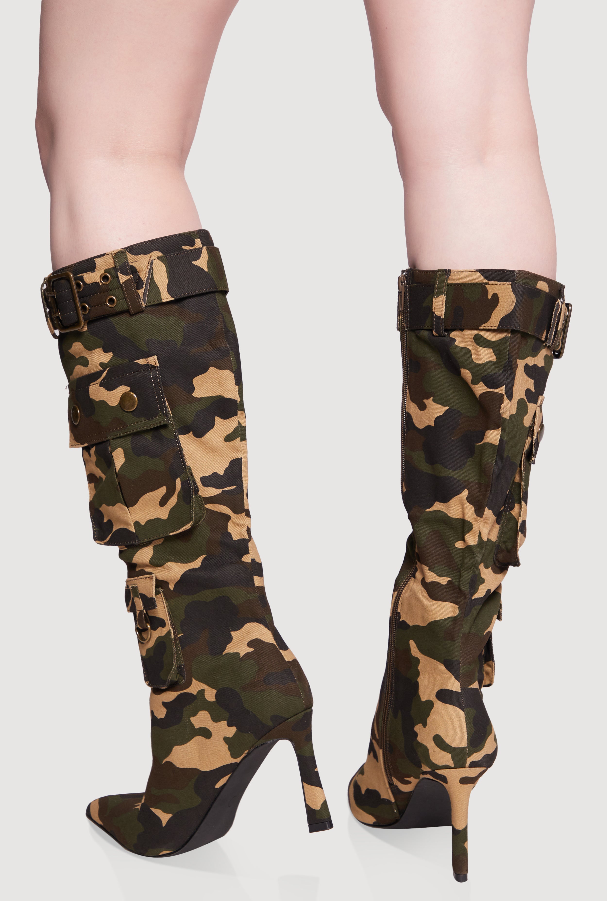 Stiletto Buckle Cargo Mid Calf Boots