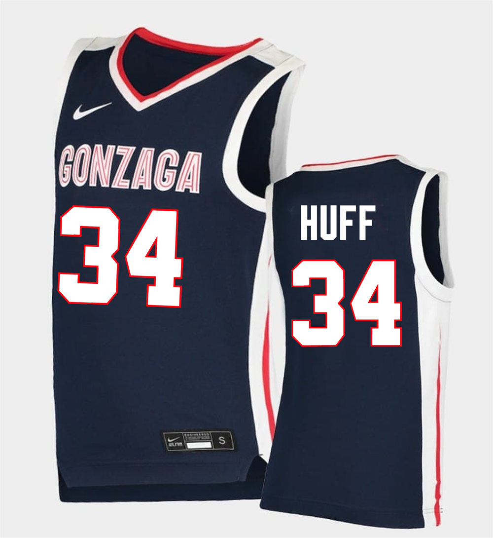 Men's #34 Braden Huff Gonzaga Bulldogs College Basketball Jersey