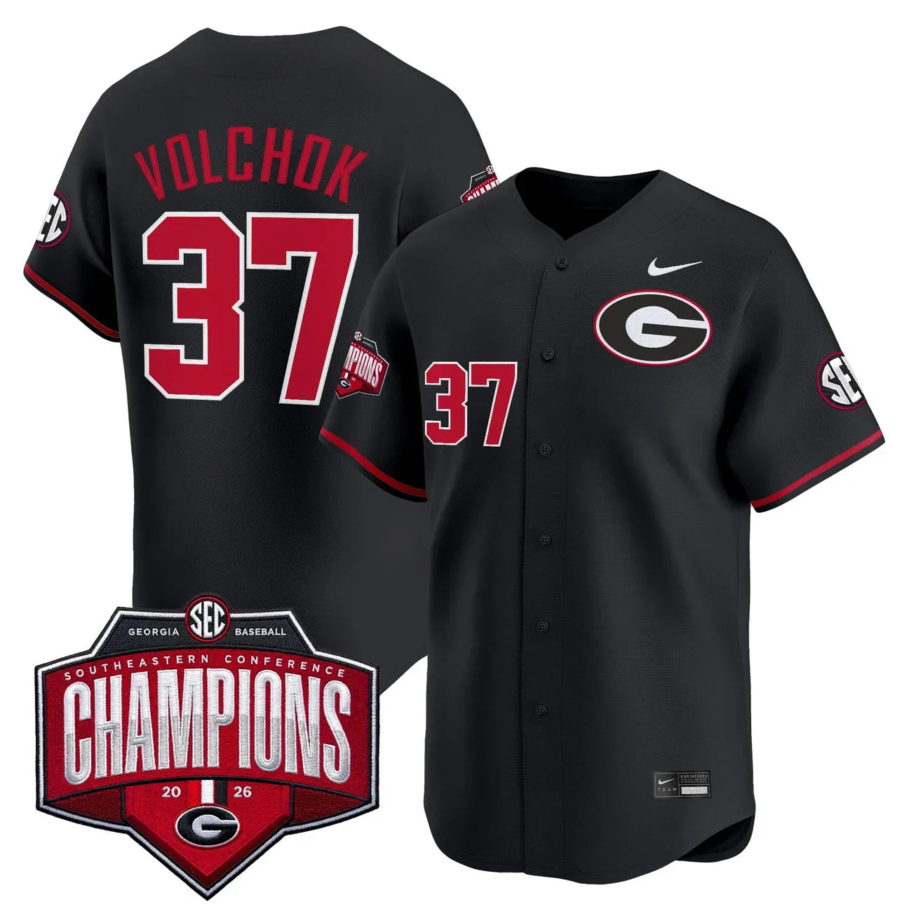 Georgia Bulldogs Baseball Southeastern Confernce Champions 2026 Vapor Premier Limited Jersey - All Stitched - Black