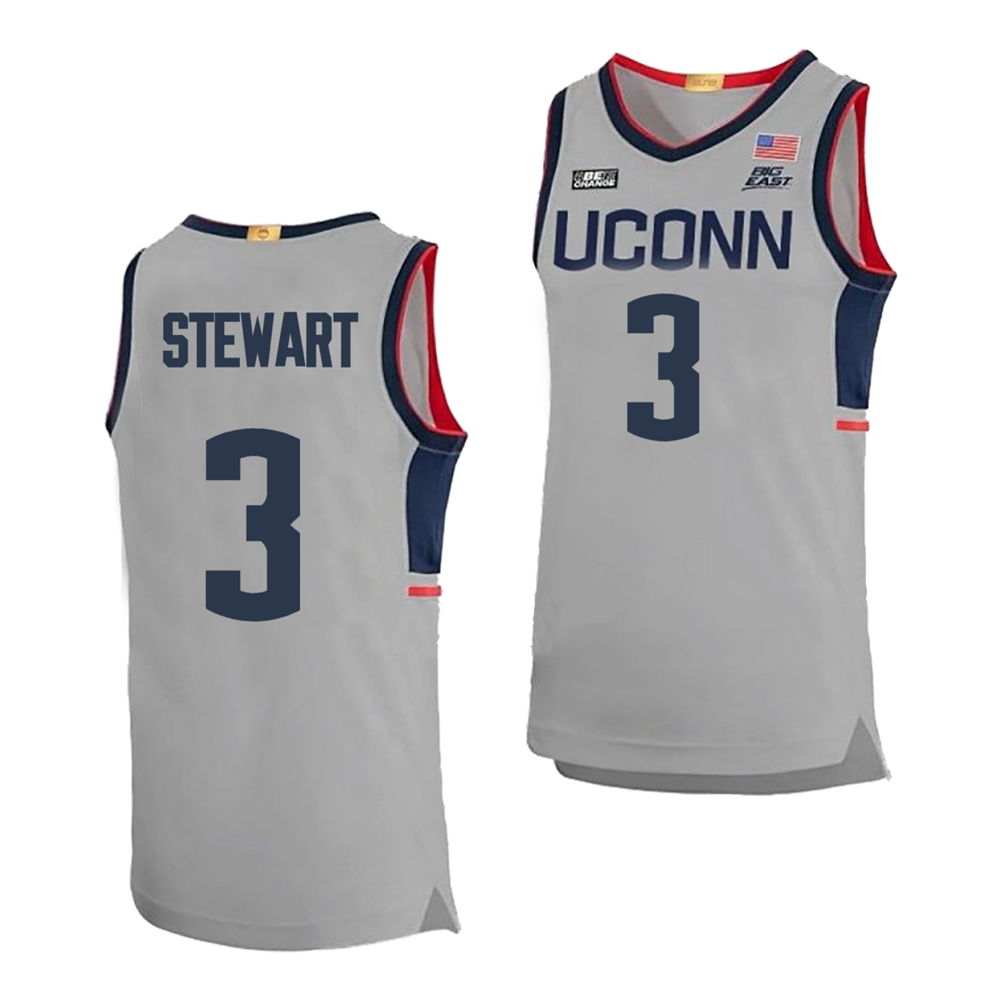 Men's #3 Jaylin Stewart UConn Huskies College Basketball Jersey