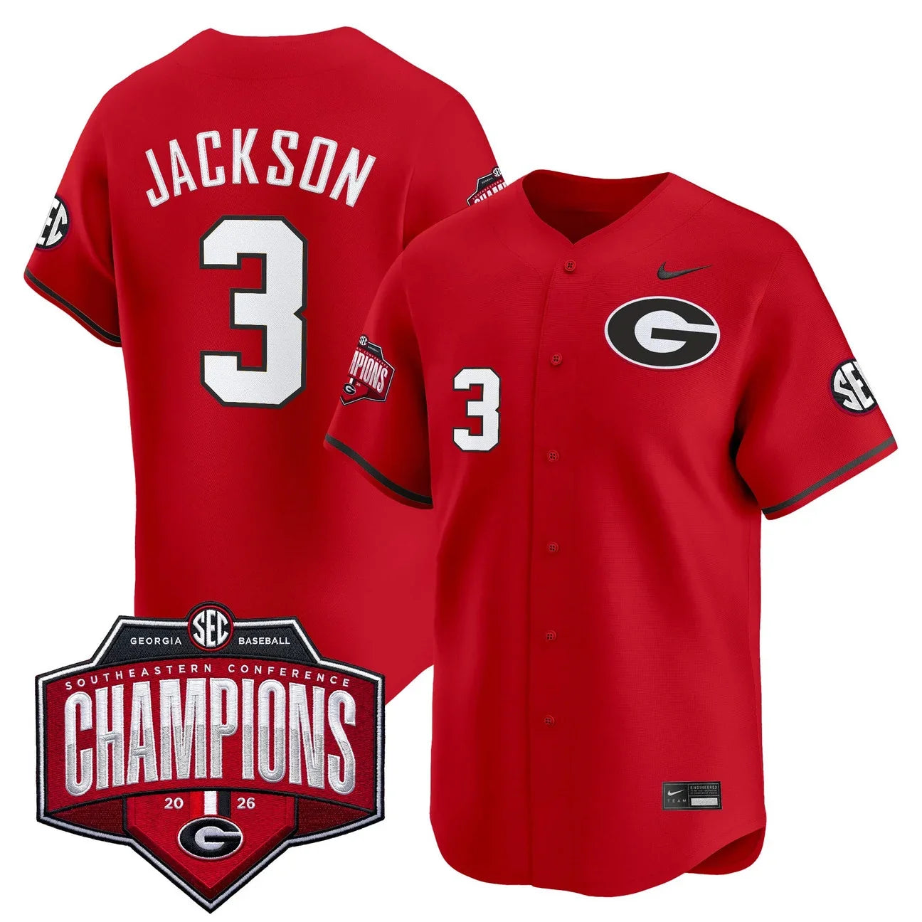 Georgia Bulldogs Baseball Southeastern Confernce Champions 2026 Vapor Premier Limited Jersey - All Stitched - Red