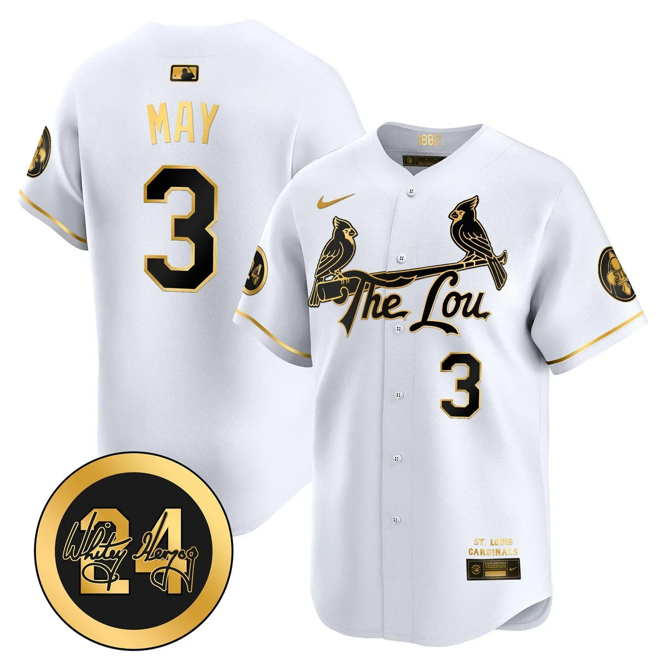 St. Louis Cardinals Whitey Herzog Patch Vapor Premier Limited Jersey - All Stitched - White gold