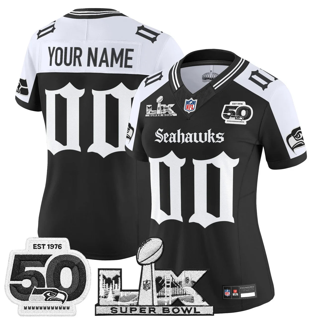 Seattle Seahawks "Super Bowl LX & 50th Patch" Vapor Limited Custom Jersey - Gothic Edition - All Stitched
