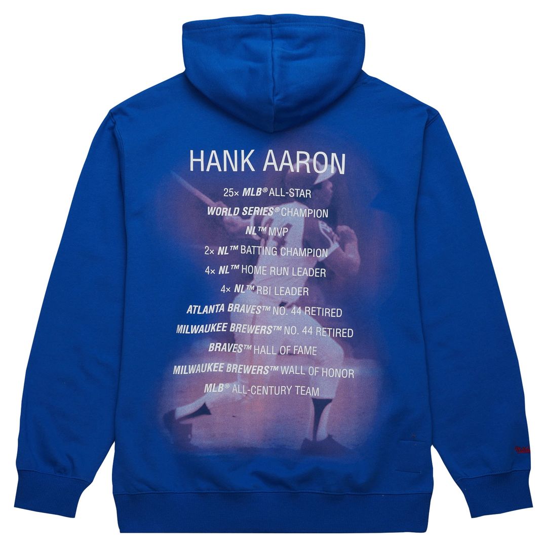 Hank Aaron Atlanta Braves Mitchell & Ness Vintage Logo Name & Number Pullover Hoodie - Royal