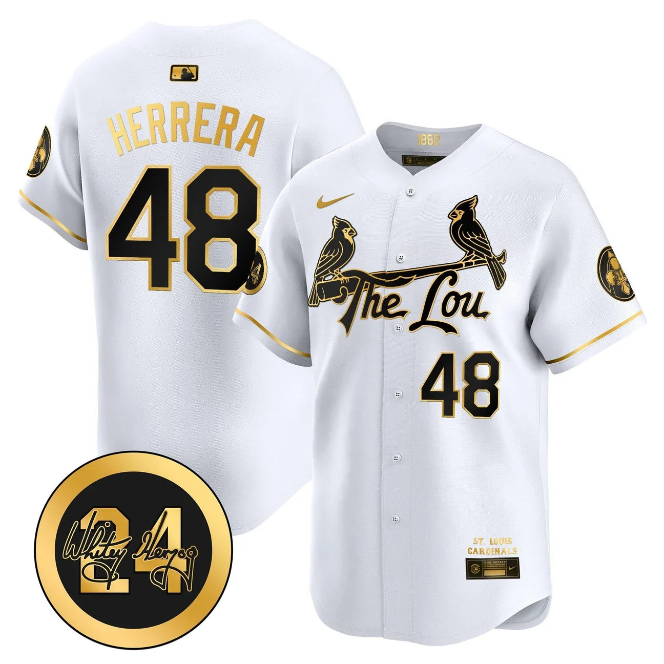 St. Louis Cardinals Whitey Herzog Patch Vapor Premier Limited Jersey - All Stitched - White gold