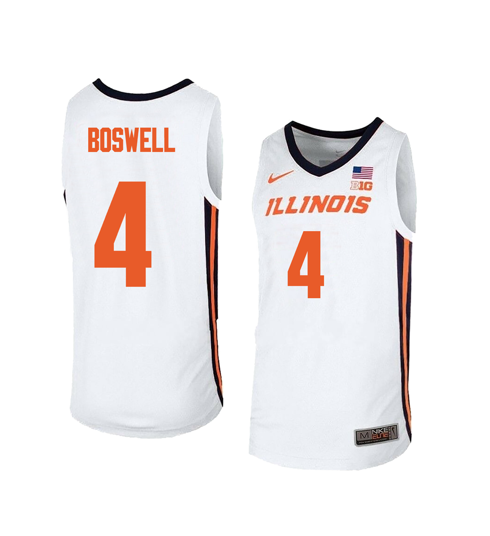 Men's #4 Kylan Boswell Illinois Fighting Illini College Basketball Jersey