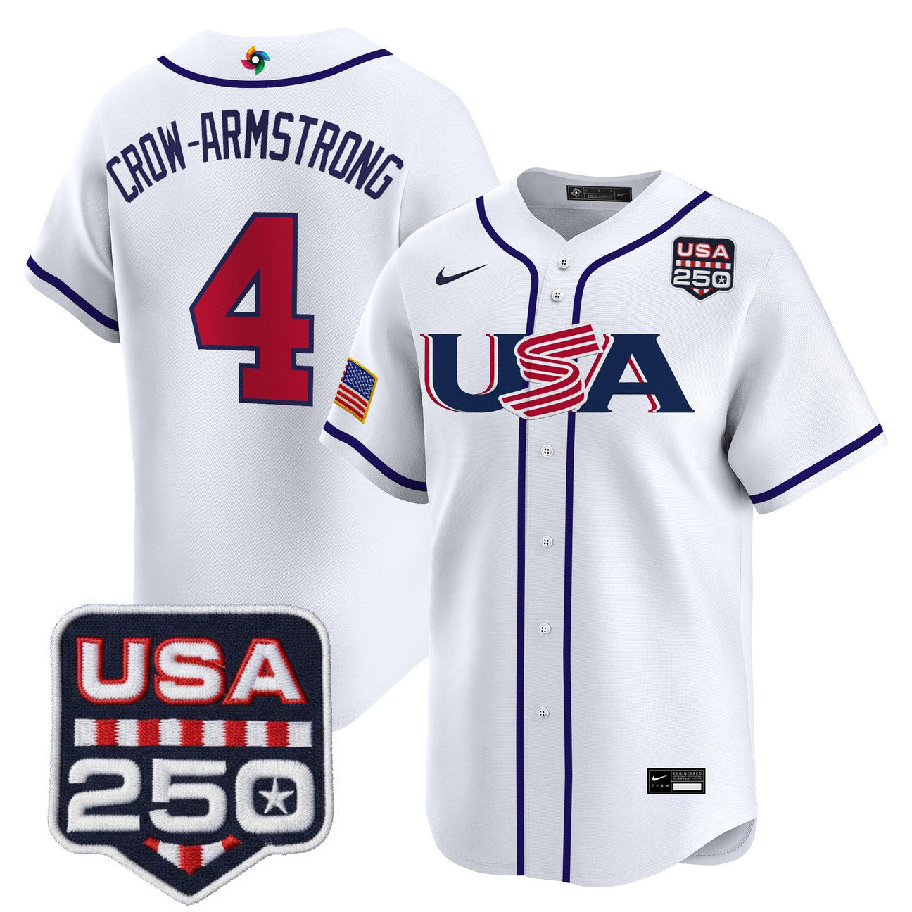 Team USA World Baseball Classic 250America Patch Vapor Premier Jersey - All Stitched - White