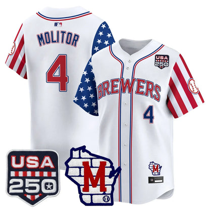Men's Milwaukee Brewers "America250 Edition" Vapor Premier Limited Jersey - All Stitched - White