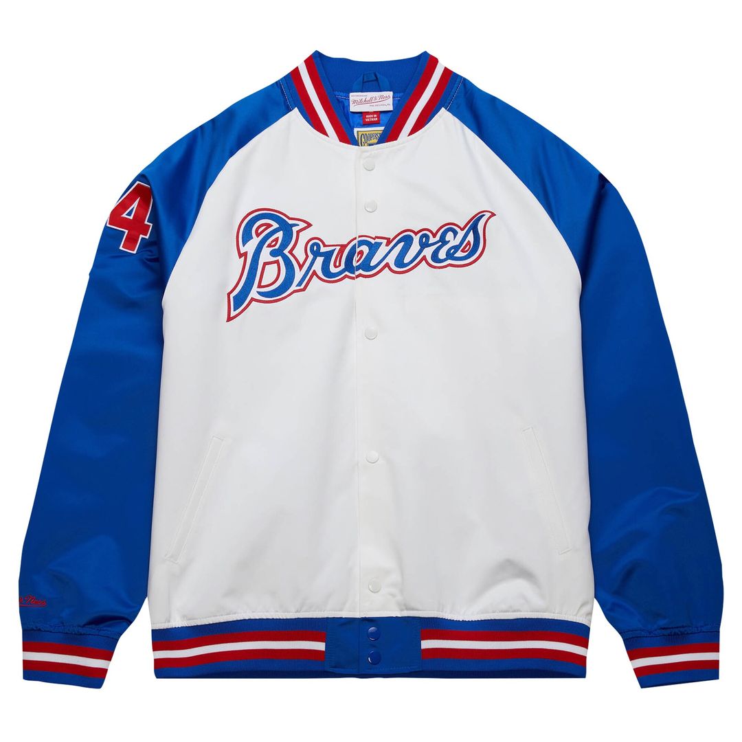 Hank Aaron Atlanta Braves Mitchell & Ness Cooperstown Collection Legends Lightweight Satin Raglan Full-Snap Jacket - White/Royal