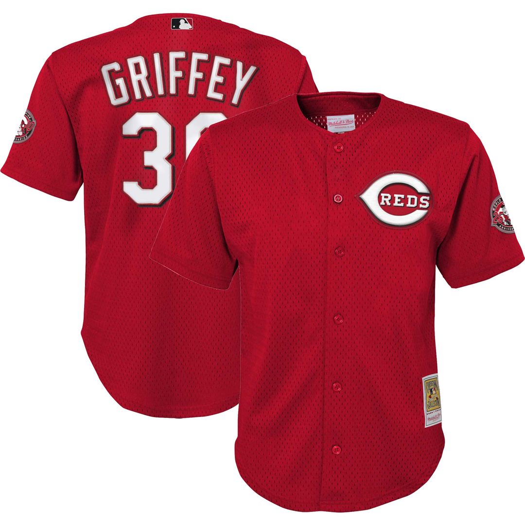 Ken Griffey Jr. Cincinnati Reds Mitchell & Ness Youth Cooperstown Collection Mesh Batting Practice Jersey - Red