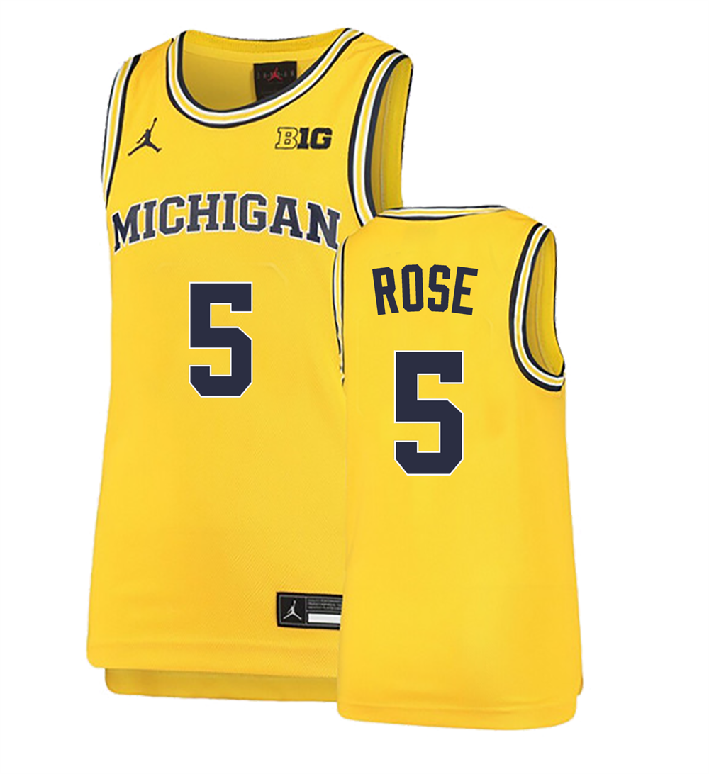 Men's #5 Jalen Rose Michigan Wolverines College Basketball Jersey