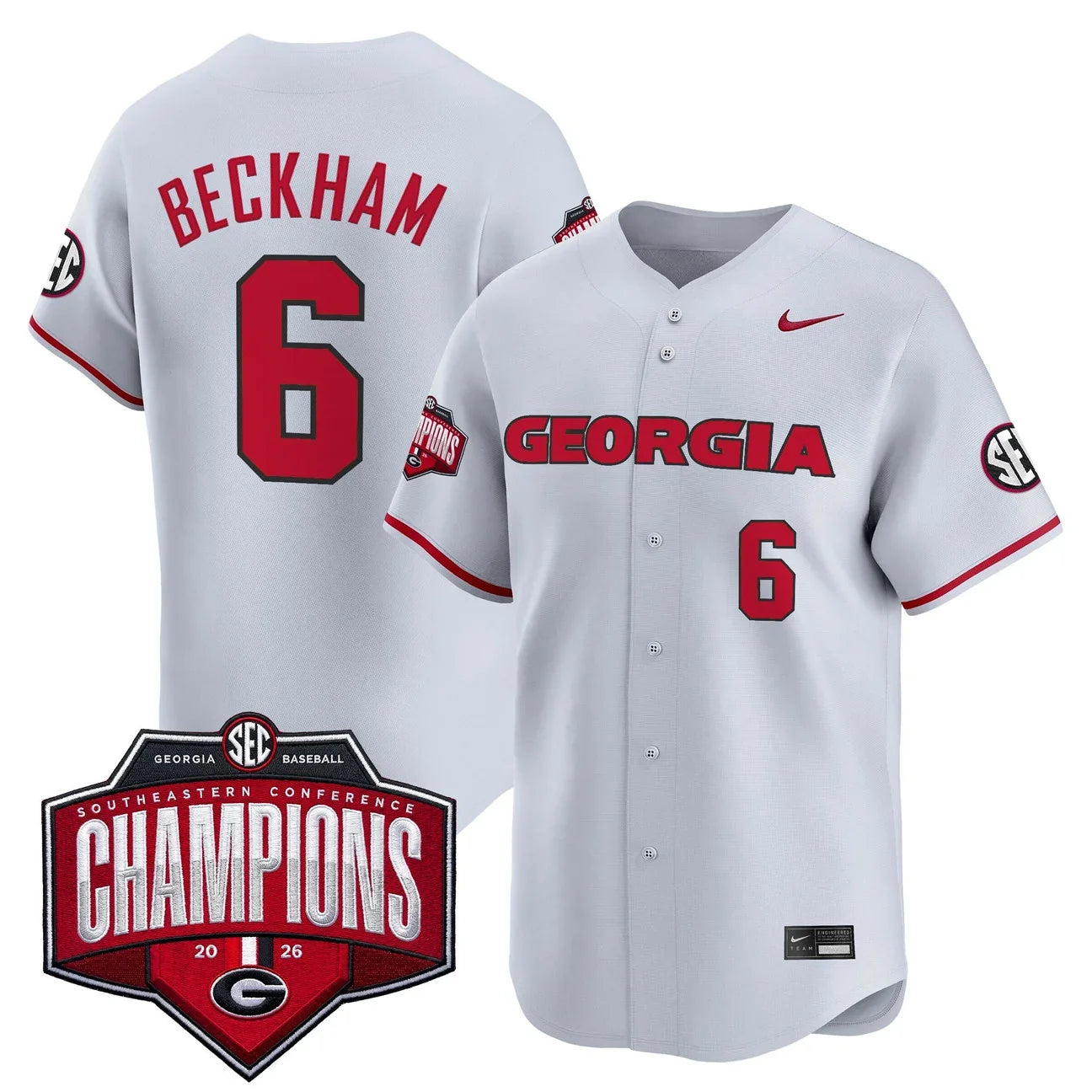 Georgia Bulldogs Baseball Southeastern Confernce Champions 2026 Vapor Premier Limited Jersey - All Stitched - Gray