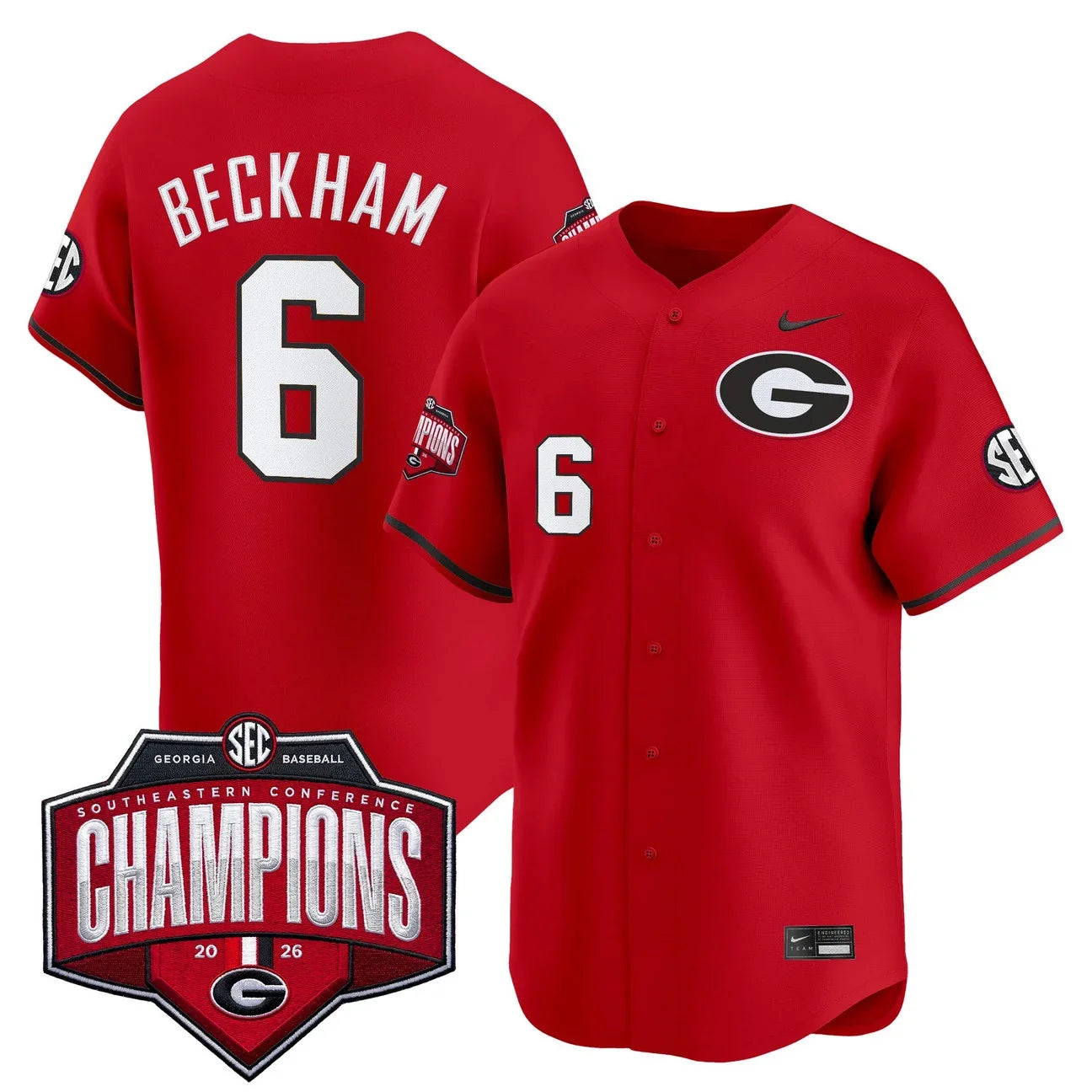 Georgia Bulldogs Baseball Southeastern Confernce Champions 2026 Vapor Premier Limited Jersey - All Stitched - Red