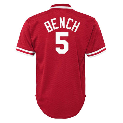 Johnny Bench Cincinnati Reds Mitchell & Ness Youth Cooperstown Collection Mesh Batting Practice Jersey - Red
