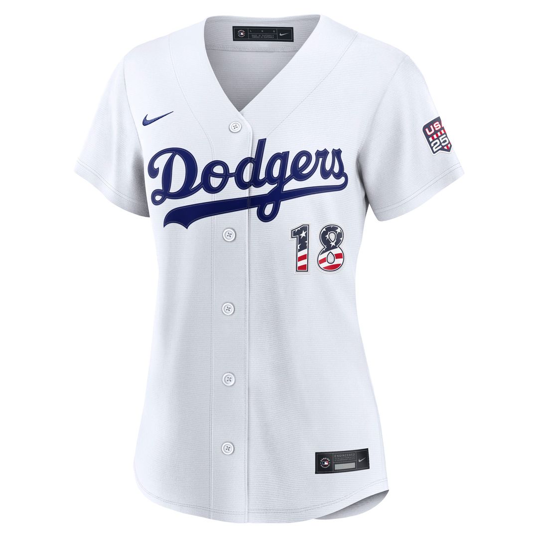 Yoshinobu Yamamoto Los Angeles Dodgers Nike Women's USA 250 Fourth of July Home Stadium Jersey - White