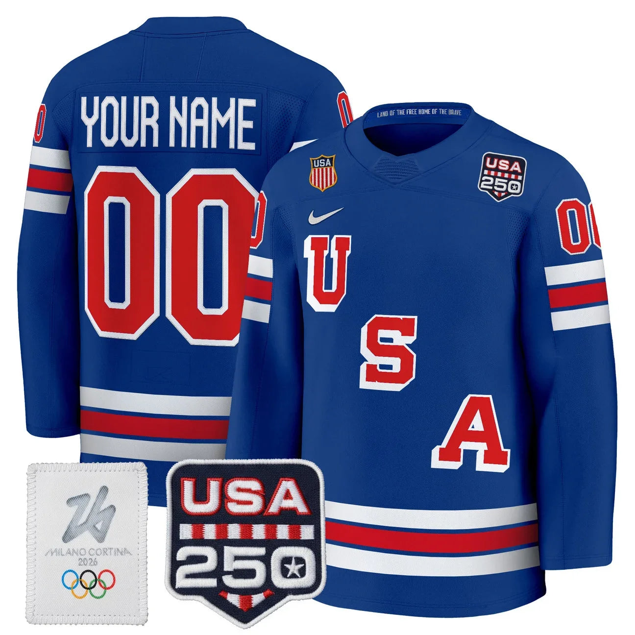 2026 USA Olympic 250America Patch Premium Custom Hockey Jersey - All Stitched